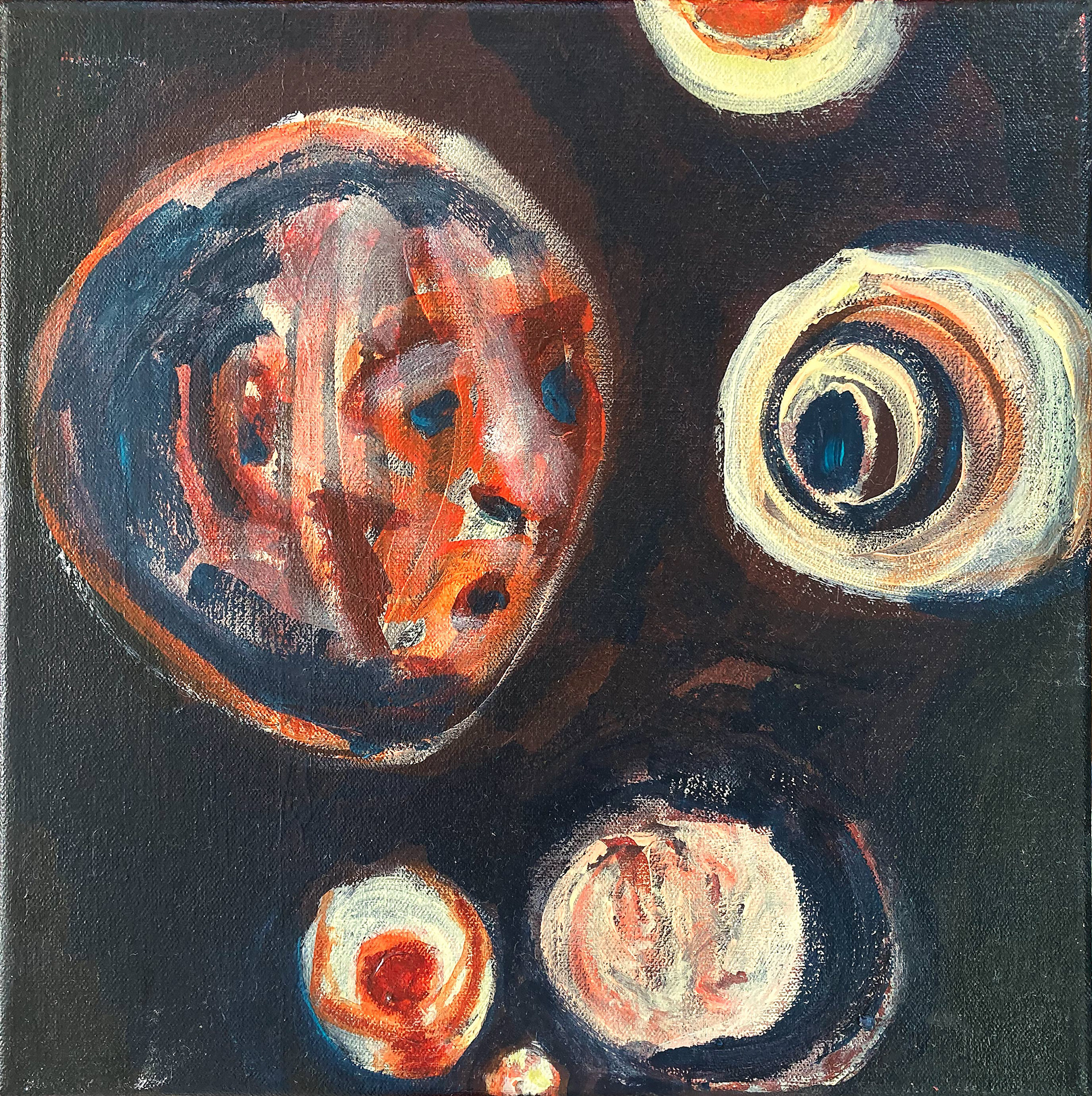 Tumours, 12" x 12", acrylic on canvas, 2023