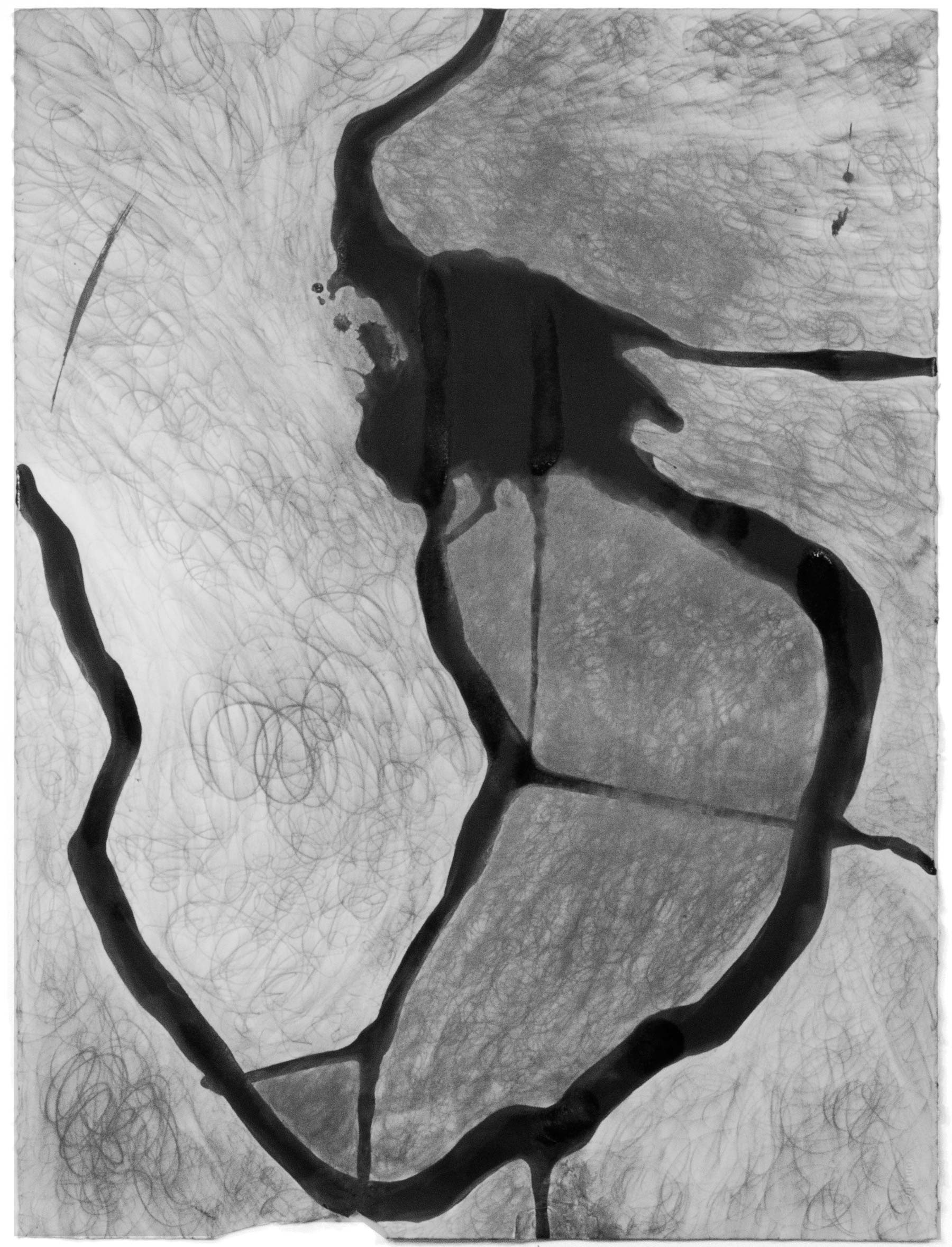 Rivers and Fields, graphite & ink on watercolour paper, 22.5" x 29", 2018