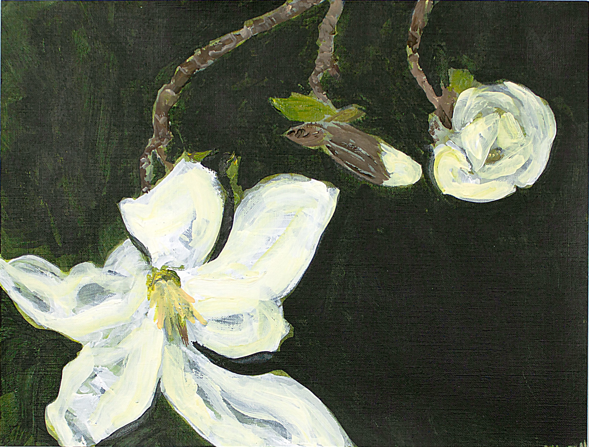 Magnolia, acrylic on canvas paper, 16" x 12", 2022