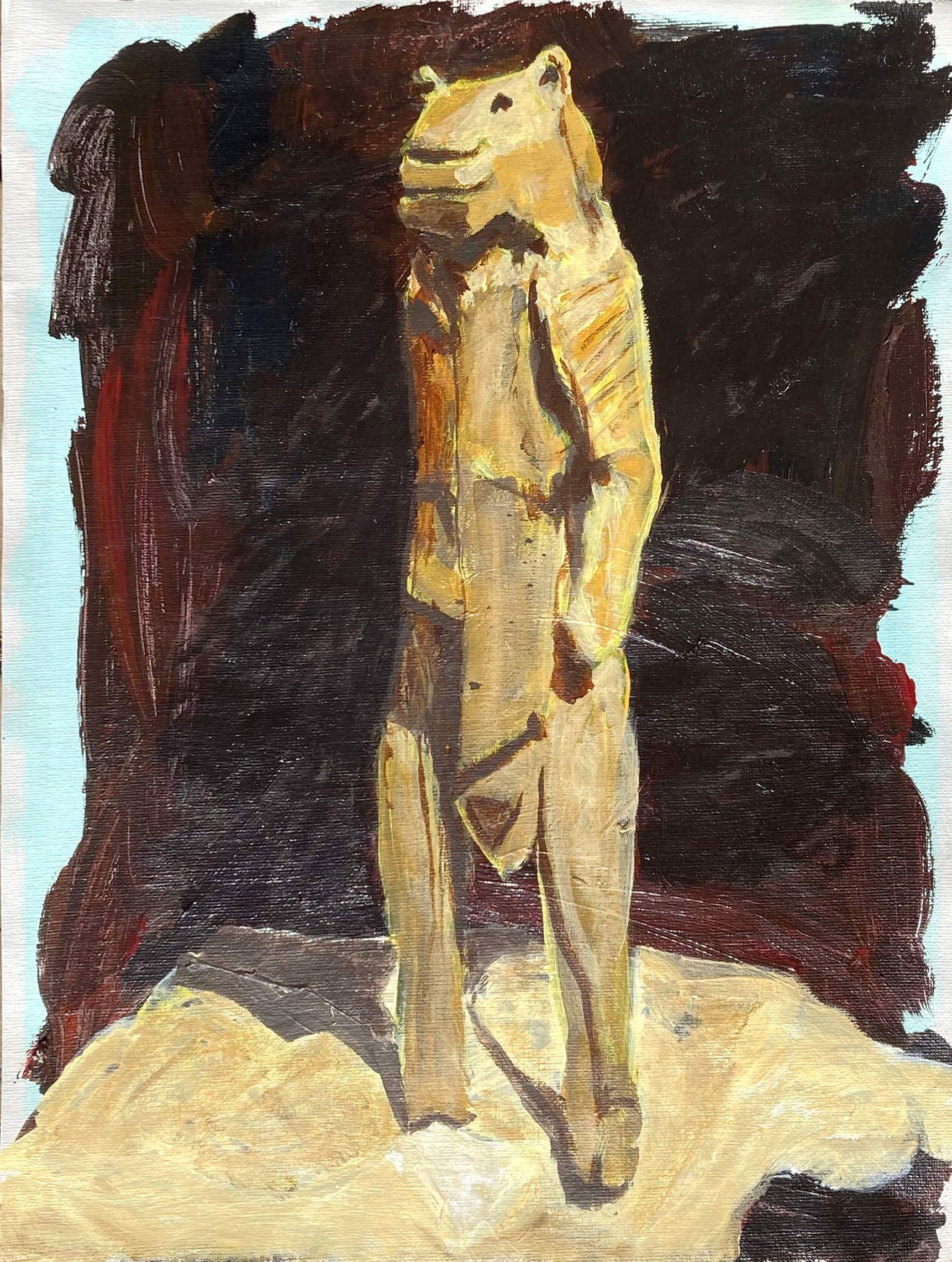 Lion Woman (the Hohlenstein-Stadel therianthrope ivory figurine), acrylic on unstretched canvas, 2023