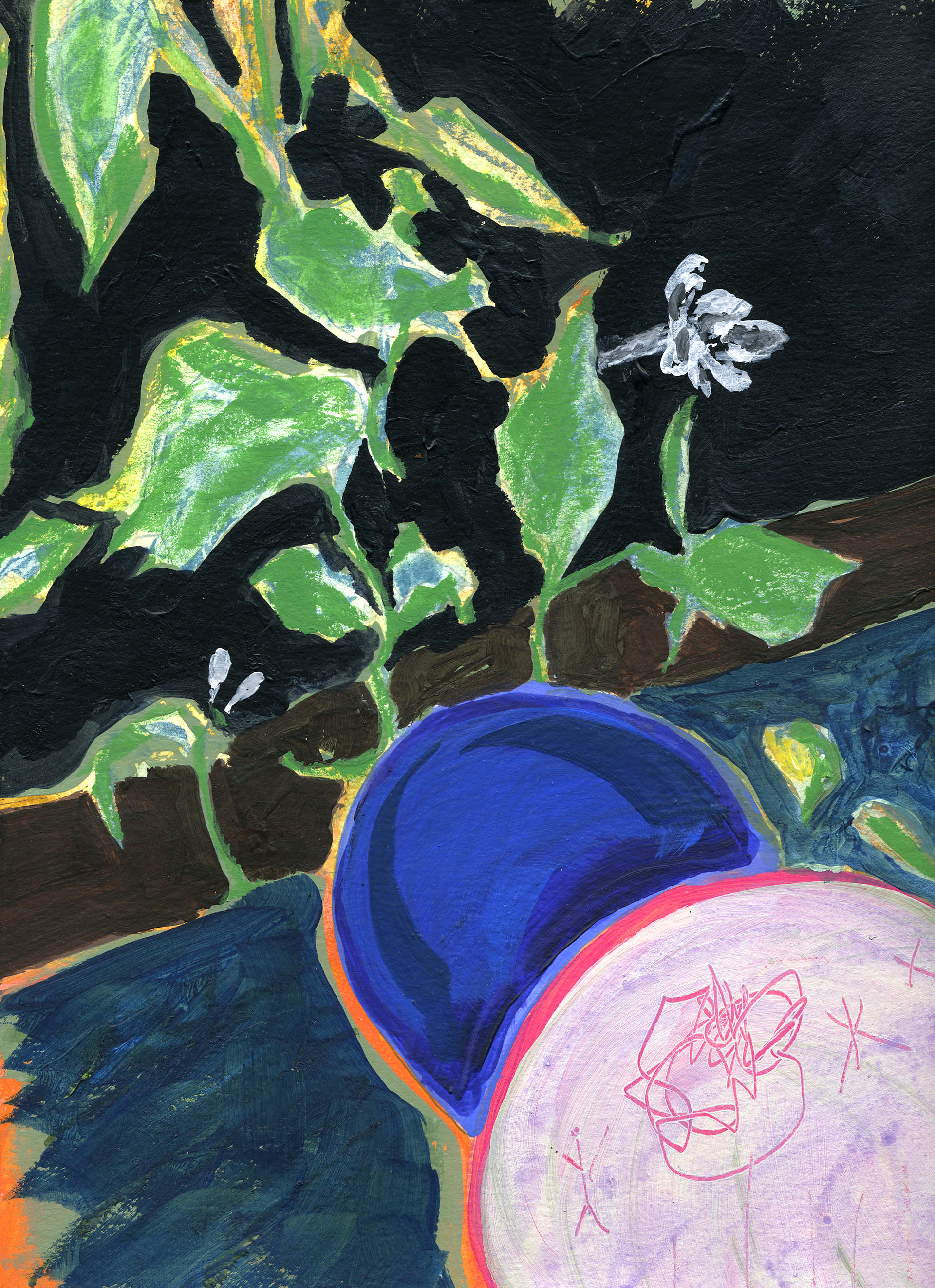 Jasmine at Midnight, acrylic on paper, 9" x 12", 2018