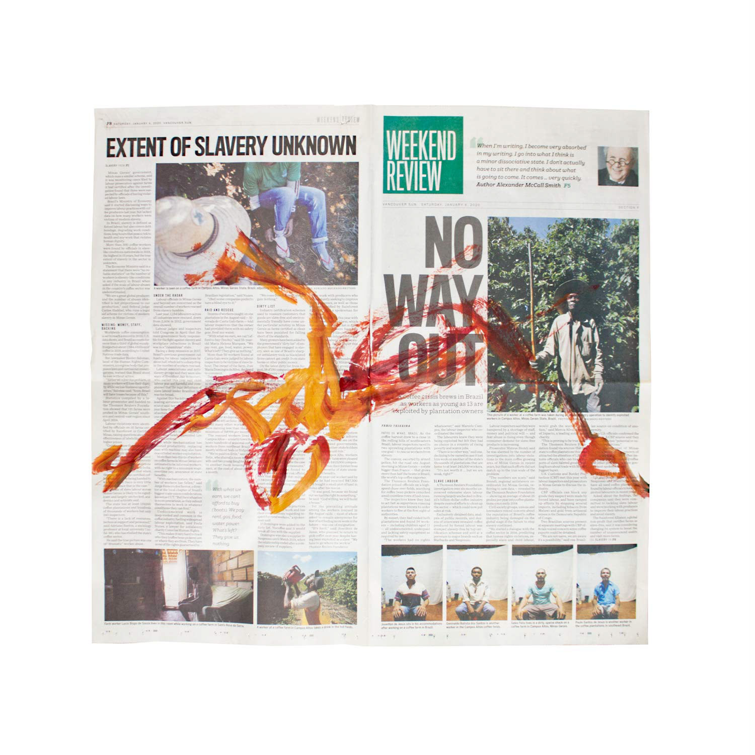 Livestream Life: Exent of Slavery Unknown, acrylic on newsprint, 21.5" x 20.5", 2020