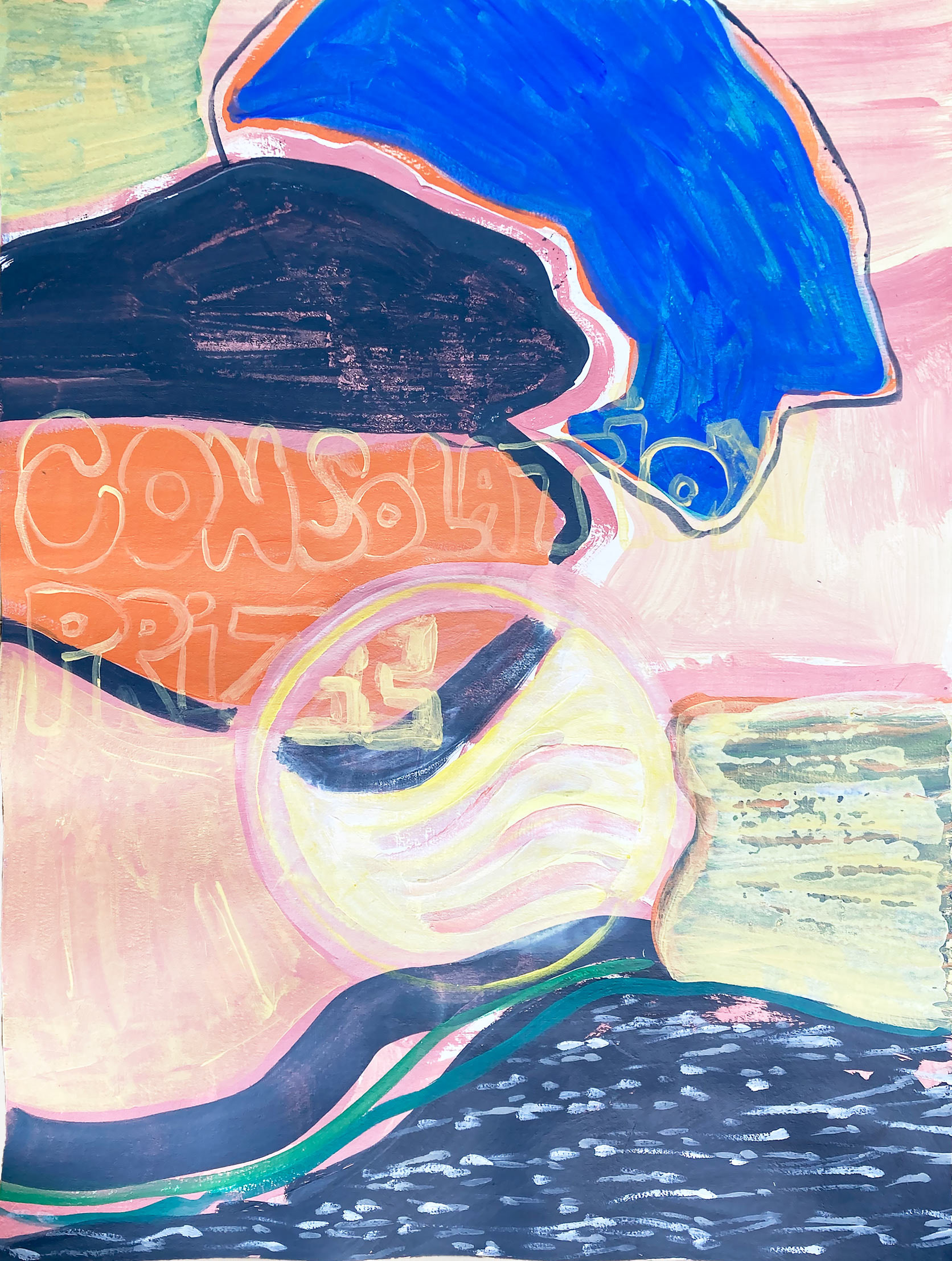 Consolation Prize, acrylic on paper, 18" x  24", 2023