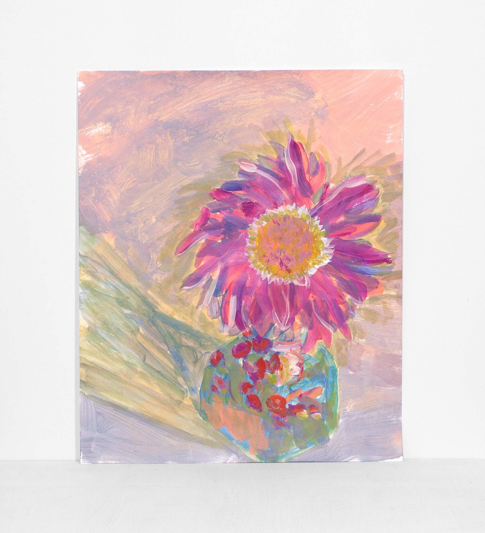 Gerbera, acrylic on paper, 14" x 17", 2021 