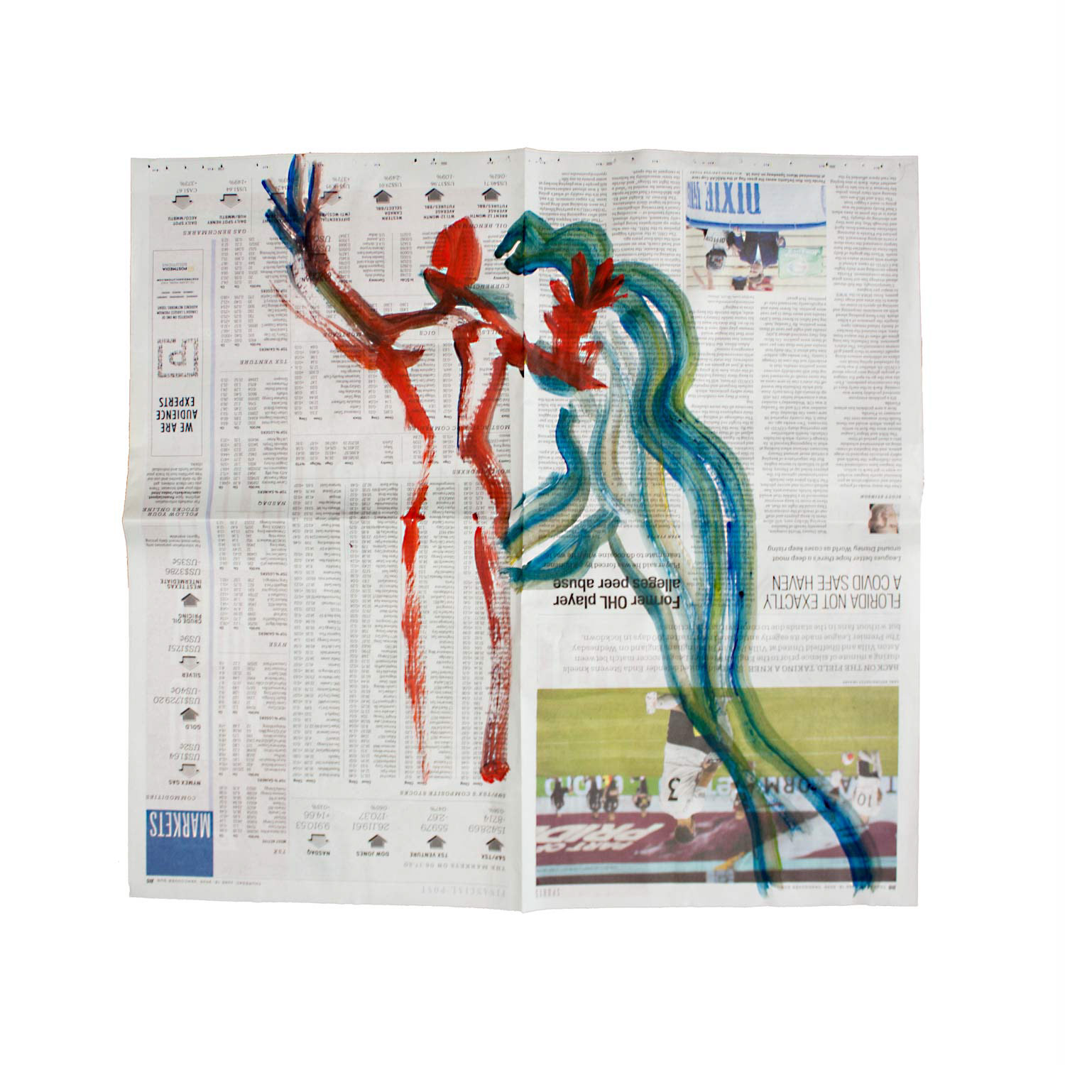 Livestream Life: MARKETS, acrylic on newsprint, 21.5" x 20.5", 2020