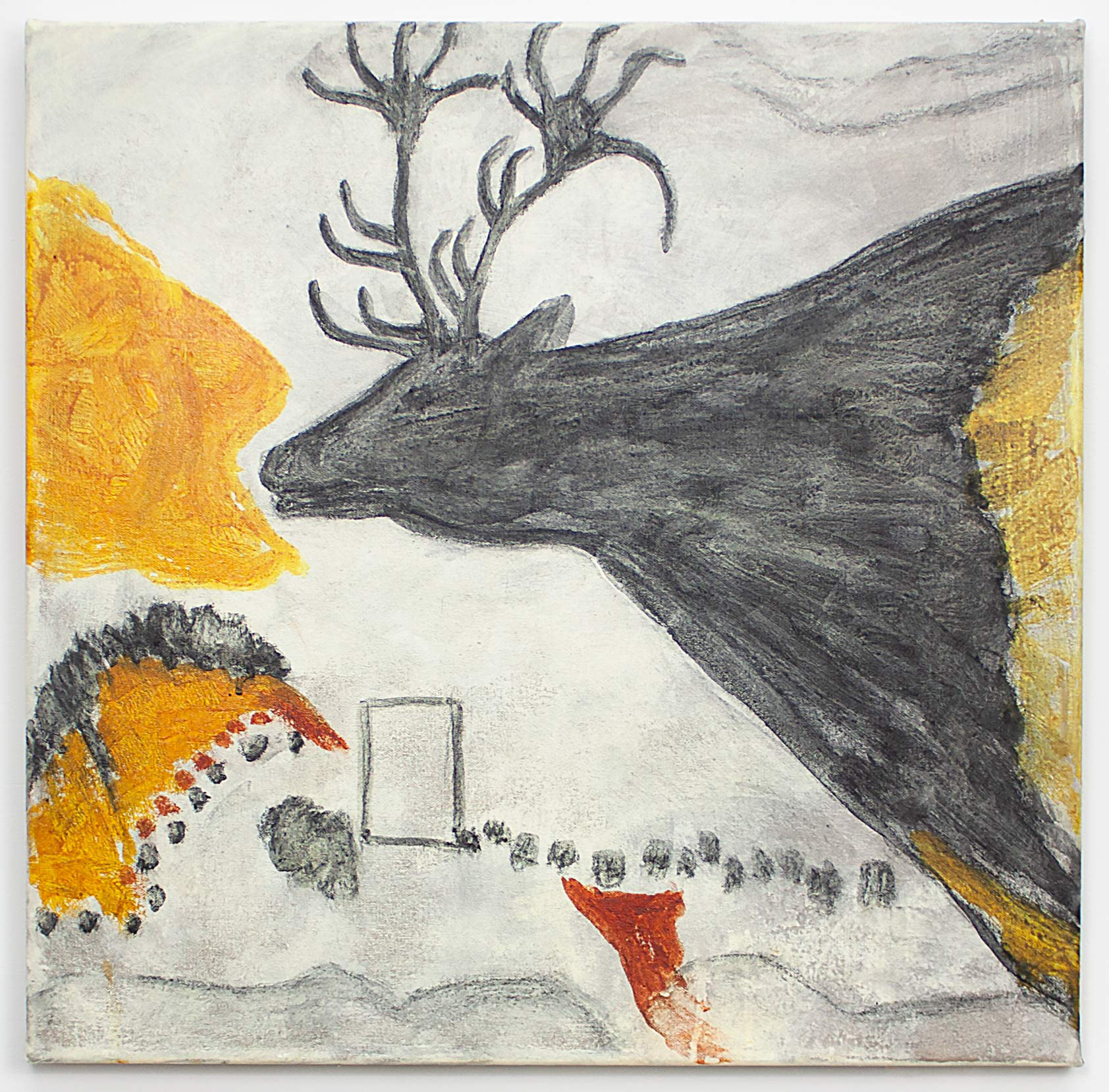 Caribou Woman (after Lascaux mural), 20" x 20", acrylic on canvas, 2023