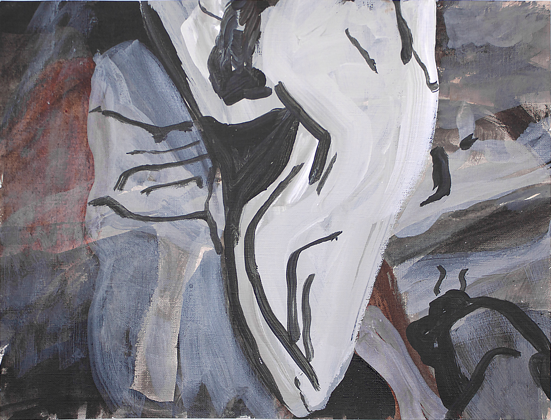 Bison Woman transforming, 9"x12", acrylic on paper, 2024