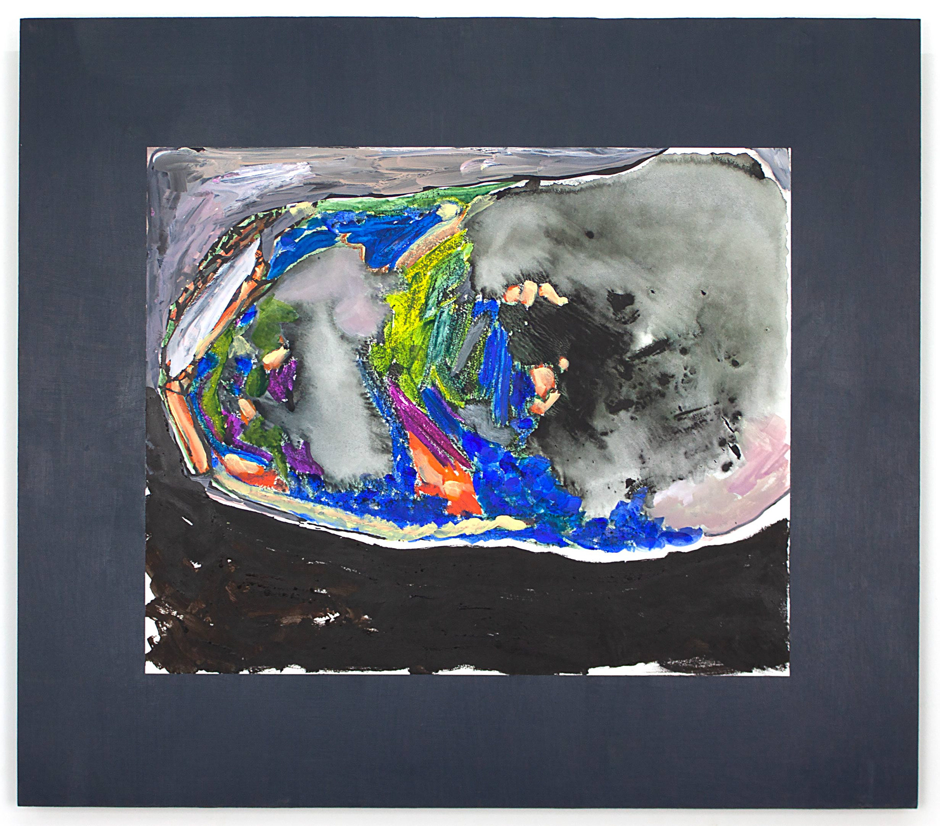 Heterogenite (Magic Rock), 23 7/8" x 20 7/8", acrylic on paper and cradled panel, 2024