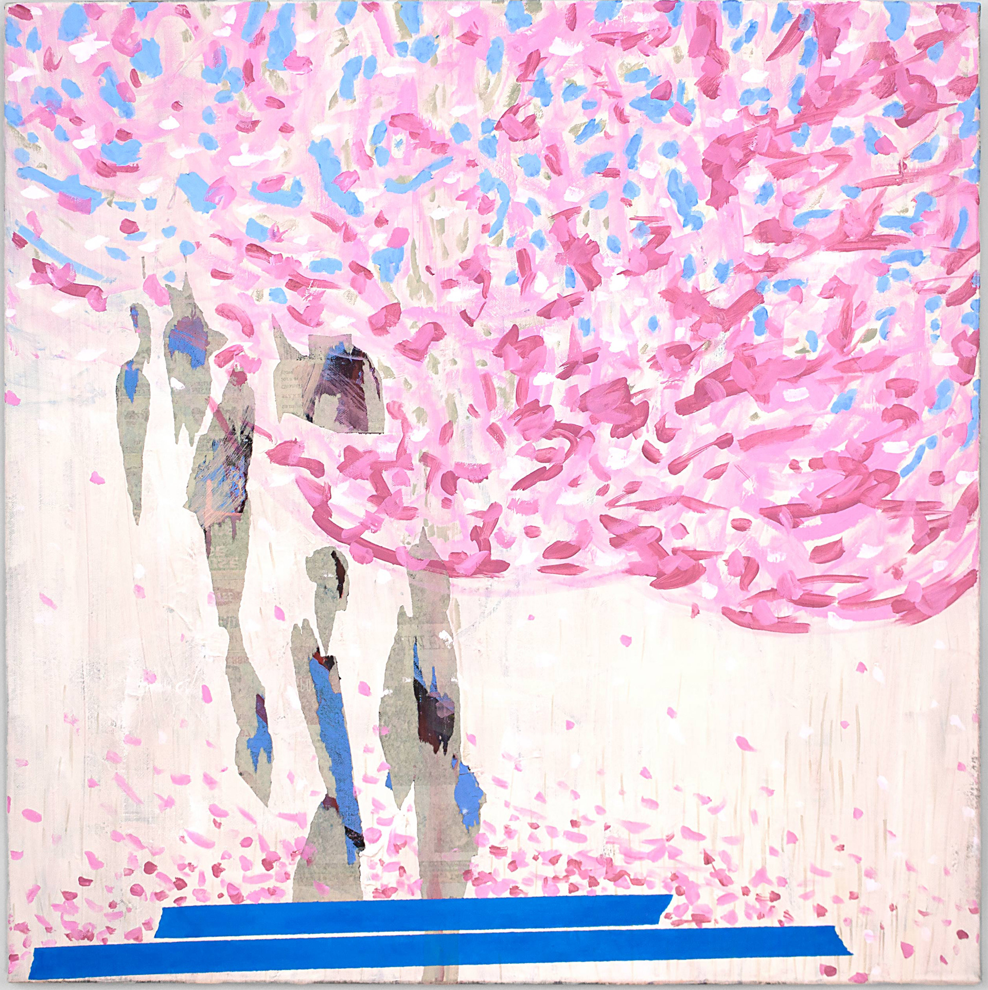 Mix Tape (Cherry Blossom Season), 30"x30", acrylic and newsprint on canvas, 2024