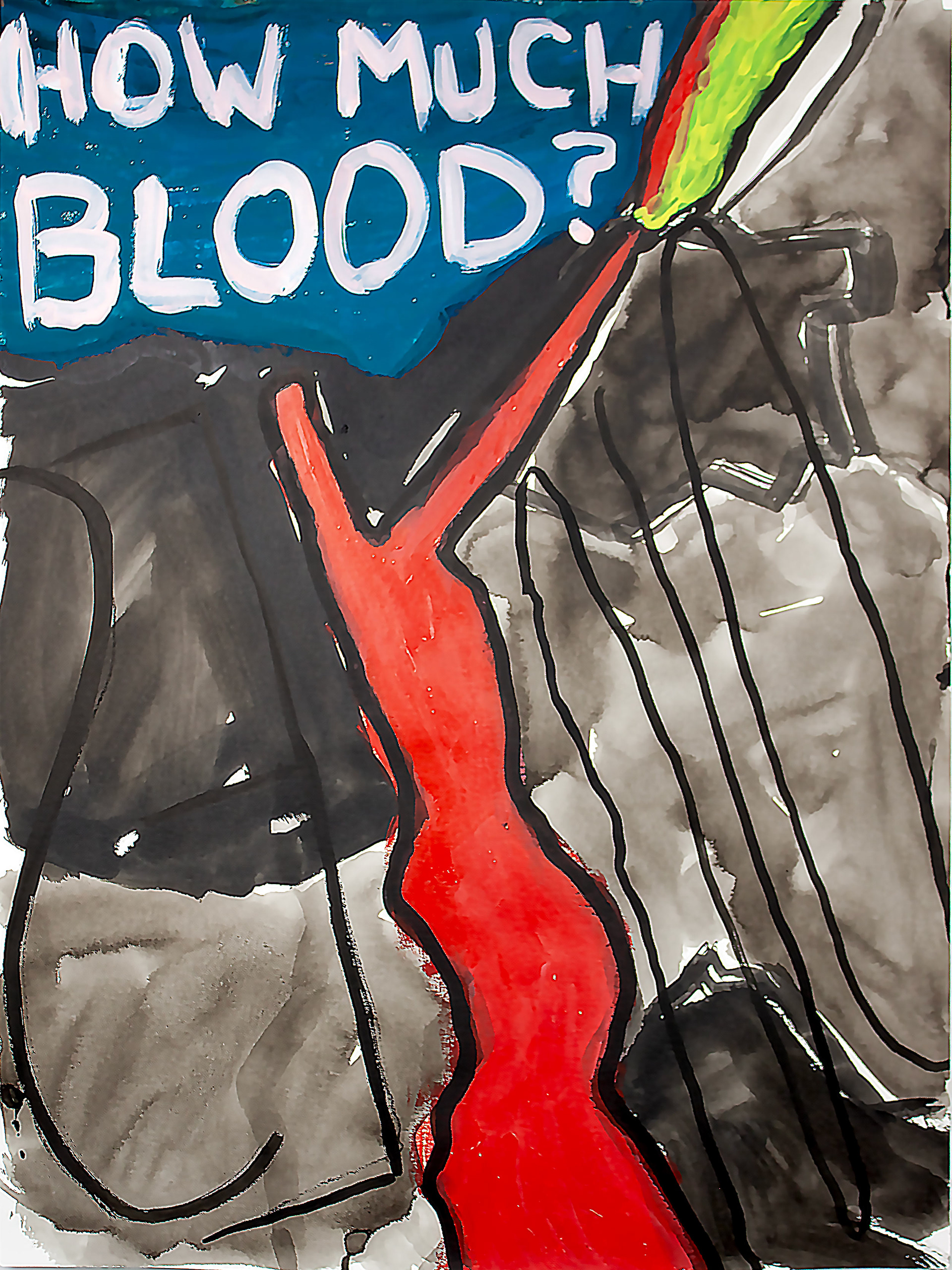How much blood?, 18"x24", acrylic on paper, 2024