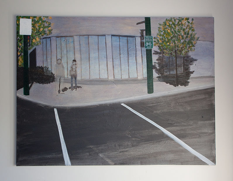 Rematerializing outside the Googleplex (our capture in Google StreetView), acrylic on canvas, 36" x 24", c. 2007–2017
