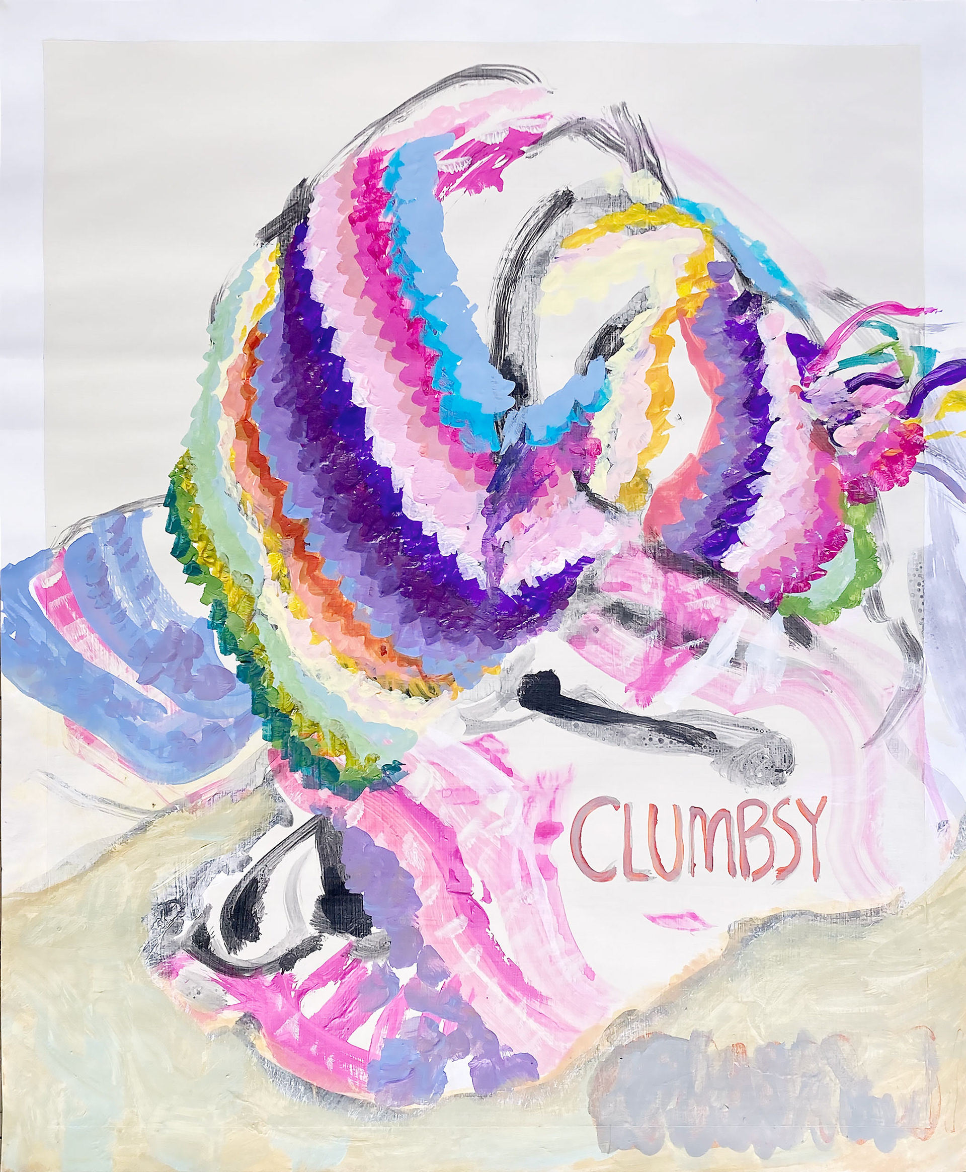 CLUMBSY, acrylic on paper, 14" x 16", 2023