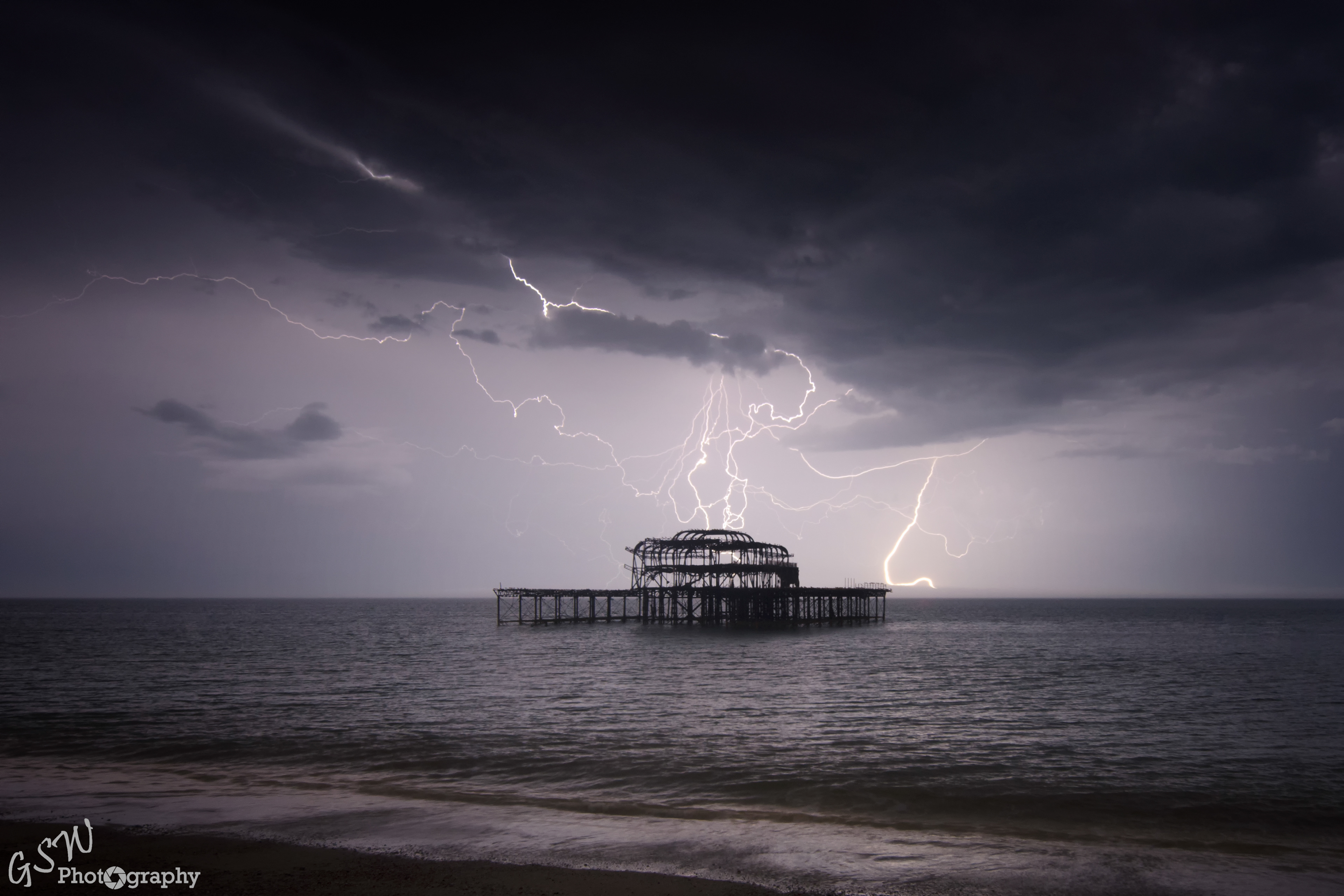Lightning over West Pier, Brighton