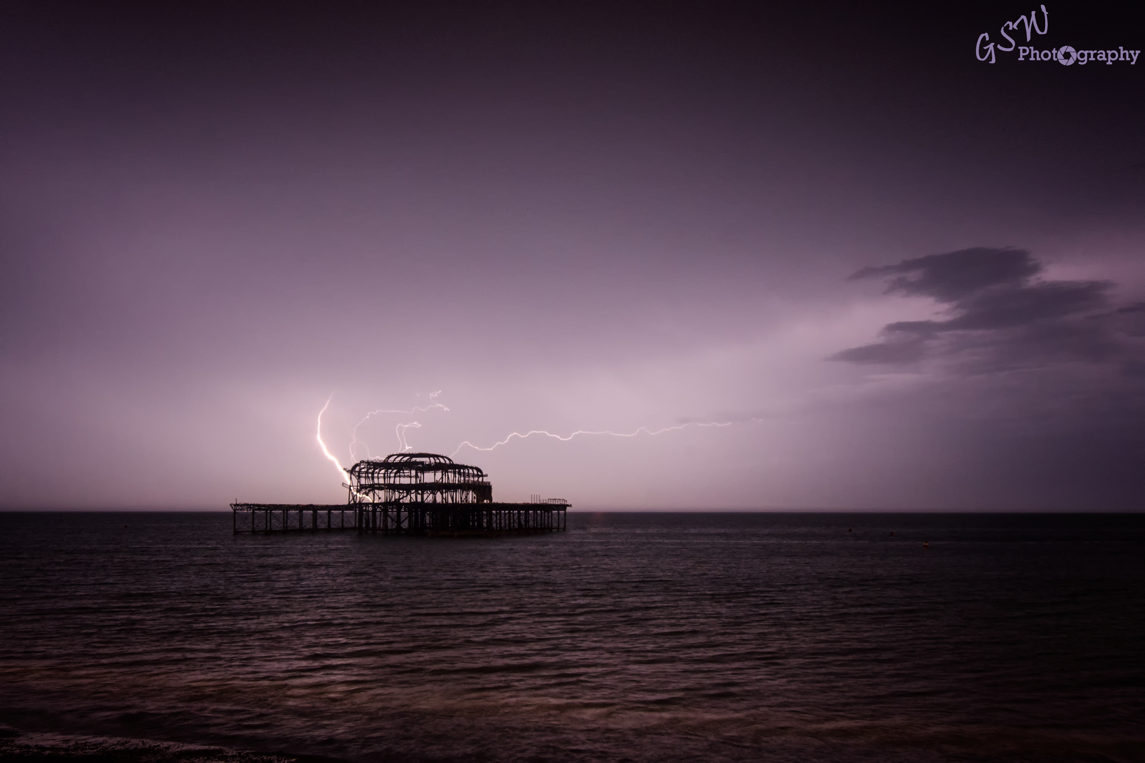 Lightning behind West Pier, Brighton