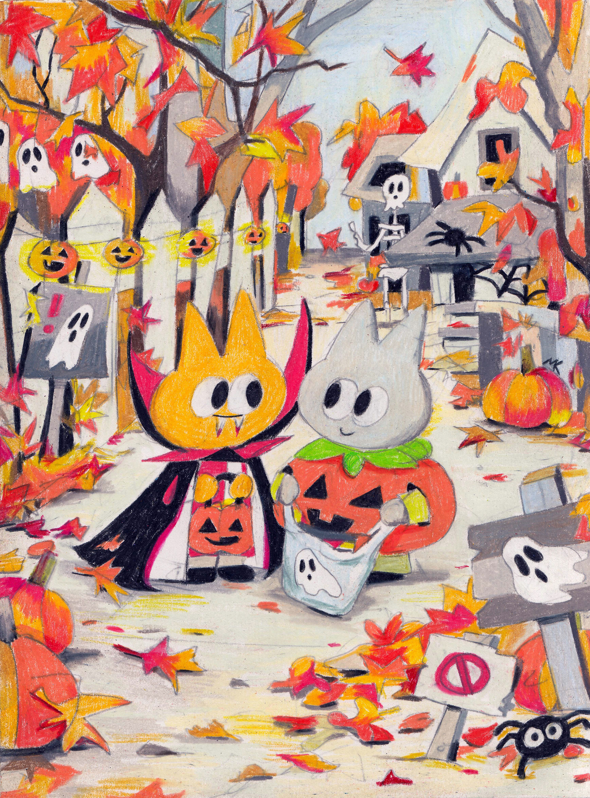 Trick or Treat, 6" x 8", Pencil Crayon on Paper, 2025