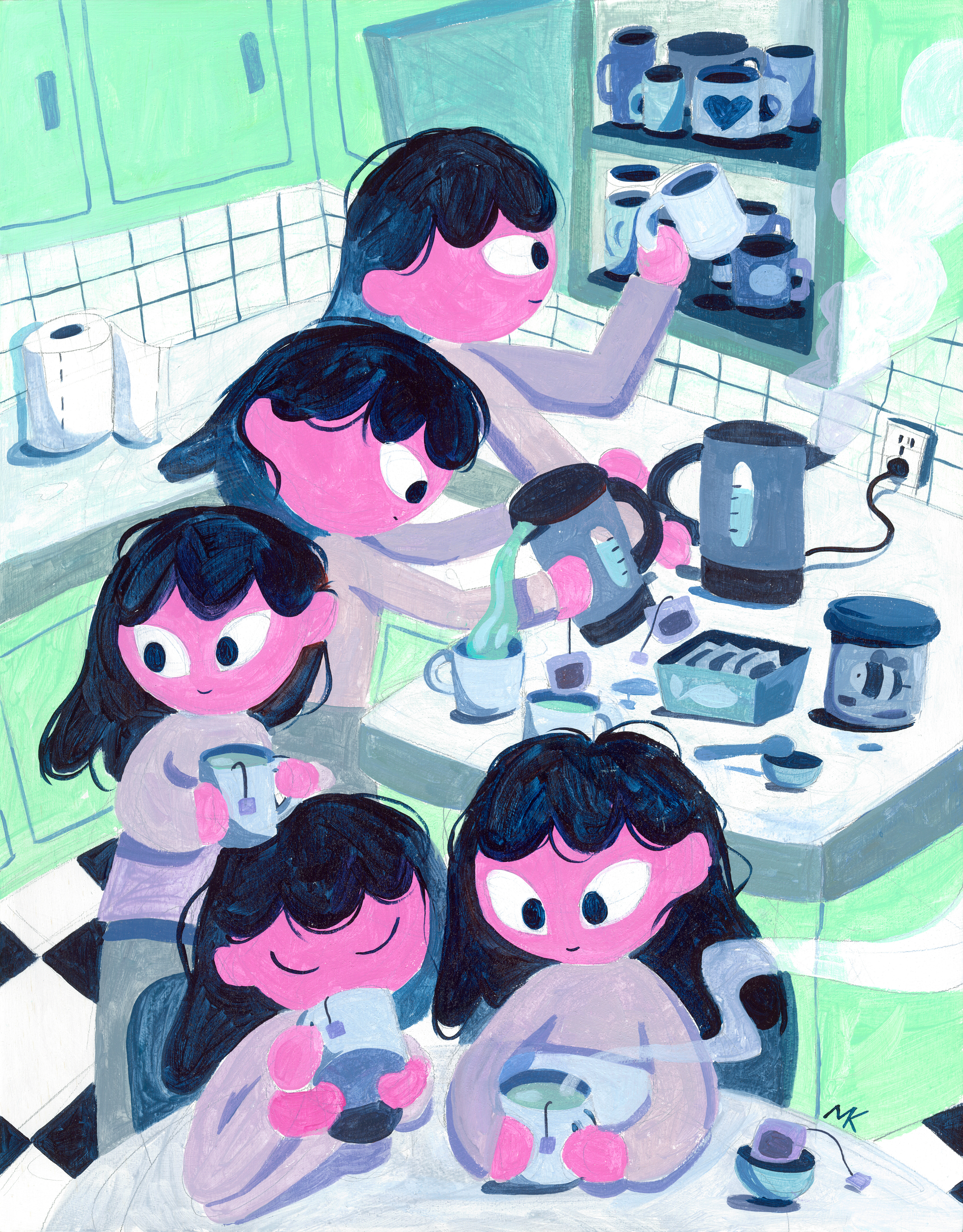 Making Tea, 11" x 14" Acrylic on Wood Panel, 2022