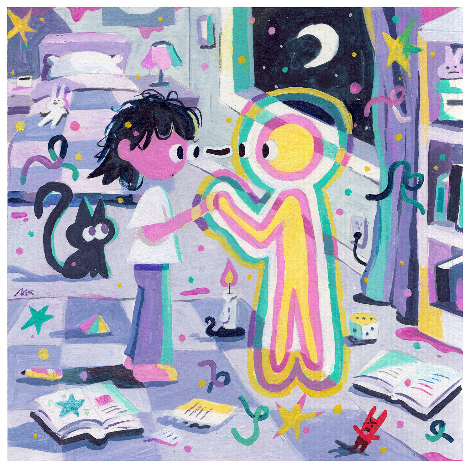 Convening with the Energy Body, 8.5" x 8.5", Acrylic on Paper, 2025