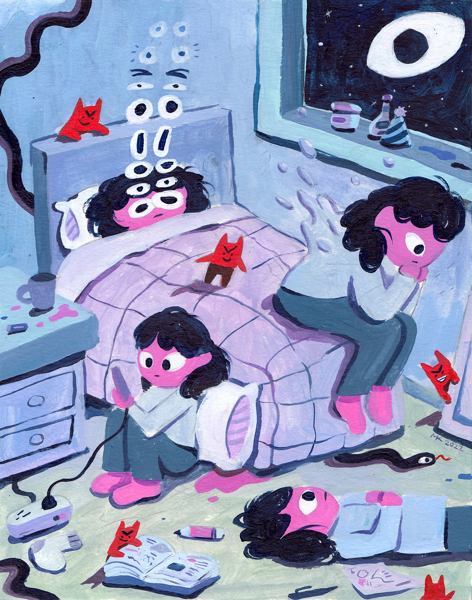 Insomnia, 8" x 10" Acrylic on Paper, 2022