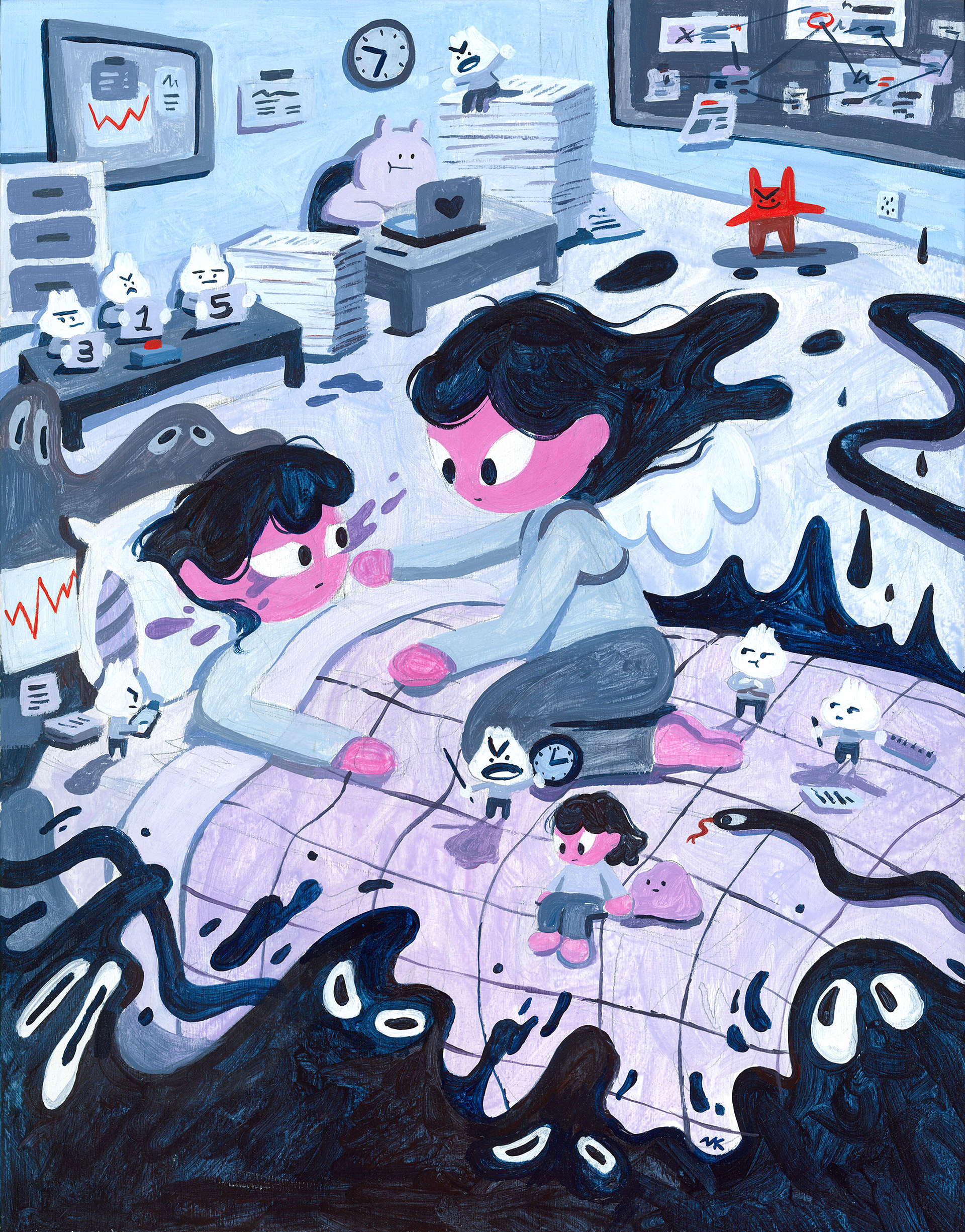 The Parts at Work, 11" x 14" Acrylic on Wood Panel, 2022