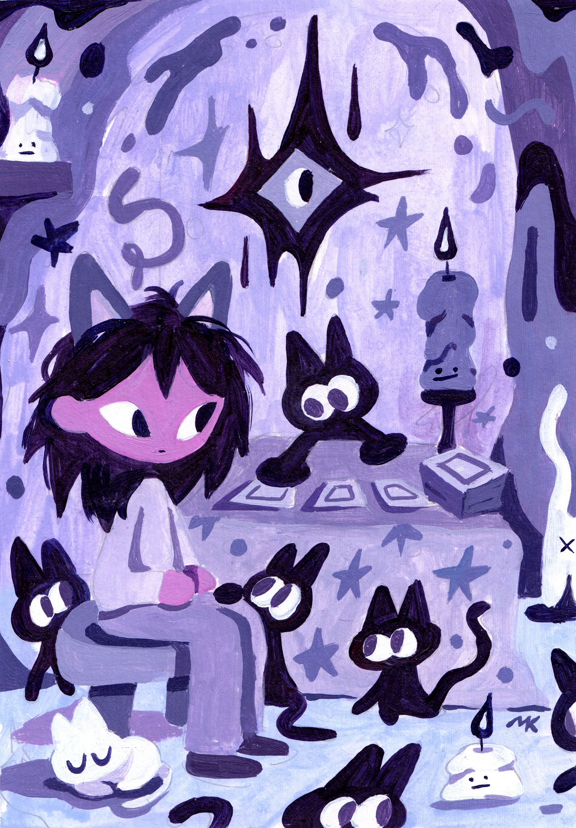Kitty Tarot, 5" x 7" Acrylic on Paper, 2023