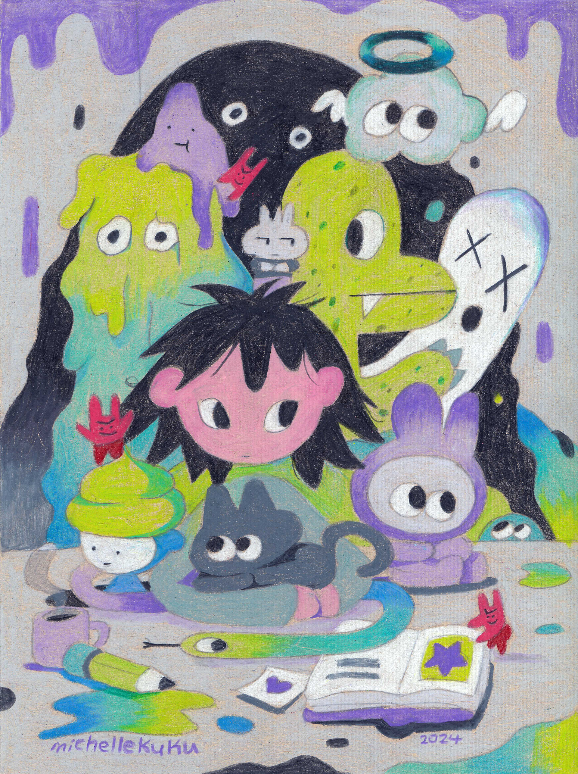 Observing #2, 6" x 9", Pencil Crayon on Paper, 2024