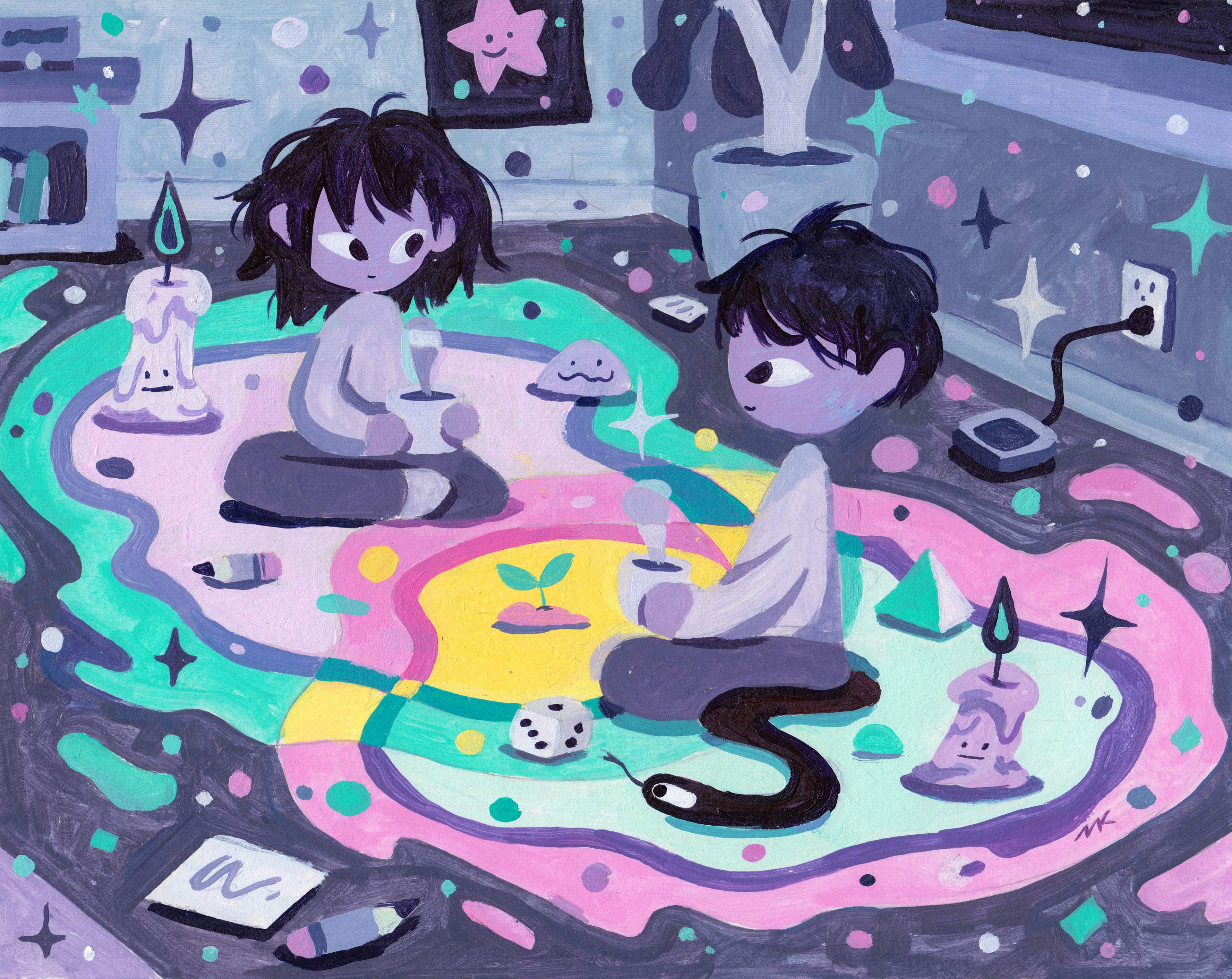 Creating a Safe Space Together, Acrylic on Paper 8" x 10", 2023