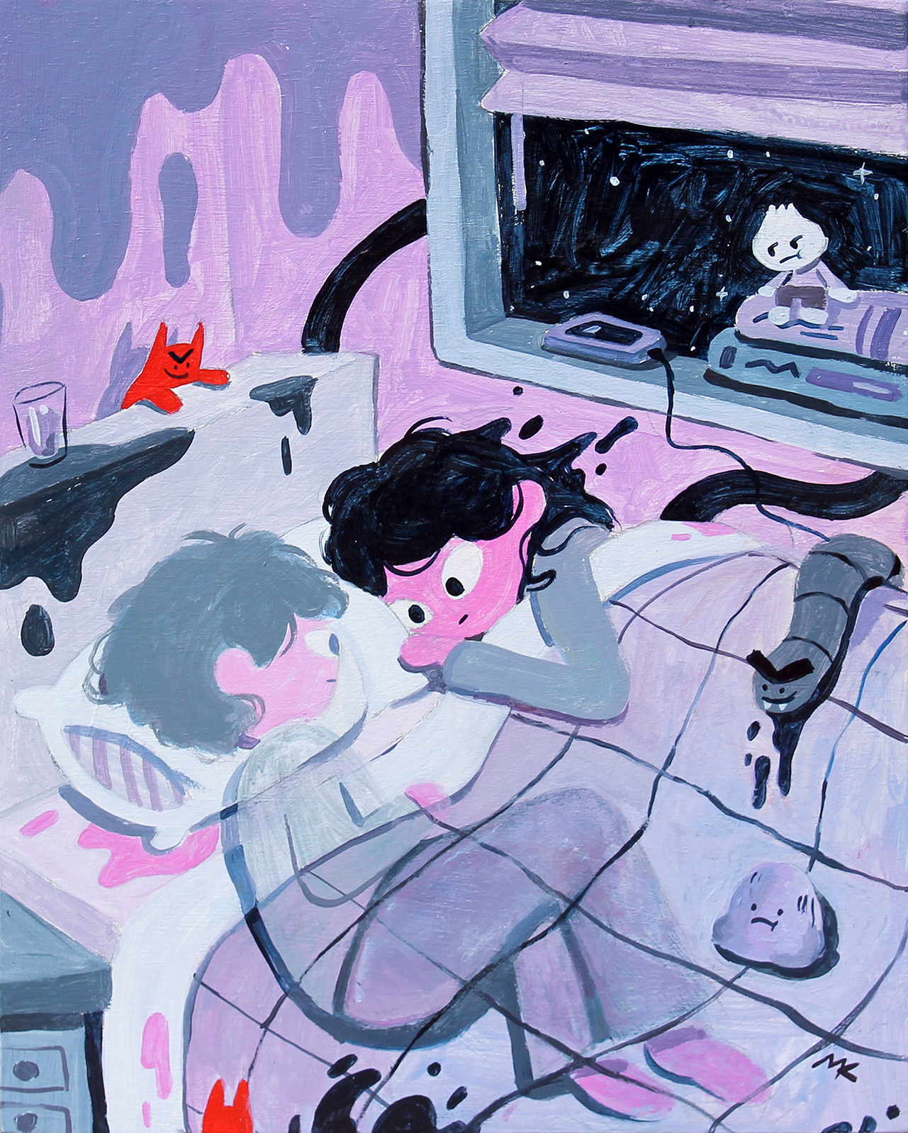 Talking to a Ghost, 8" x 10" Acrylic on Wood Panel, 2022