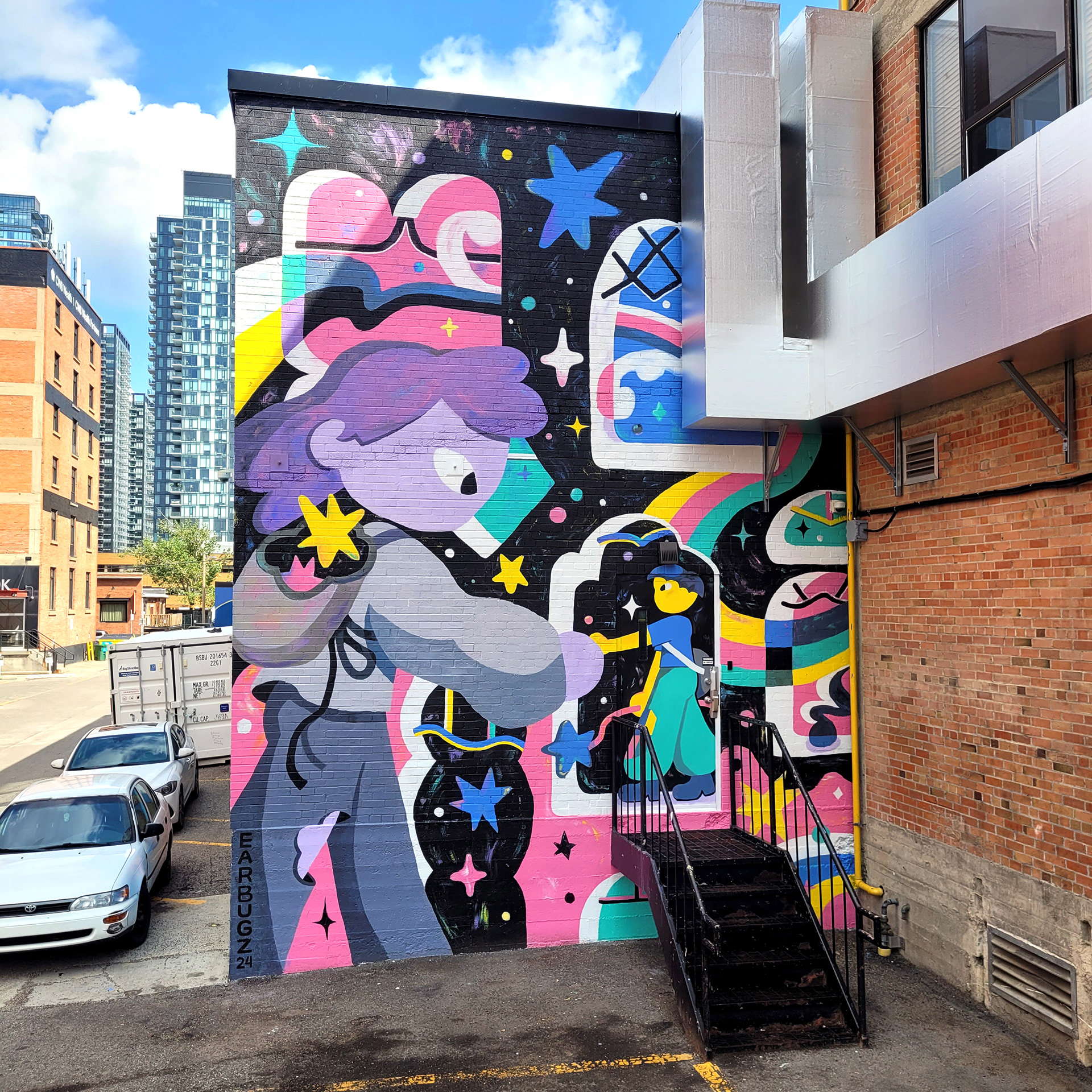 Meeting Space, Mural Collaboration with Wenting Li as part of BUMP Festival, Calgary AB, 22 x 19 ft, 2024