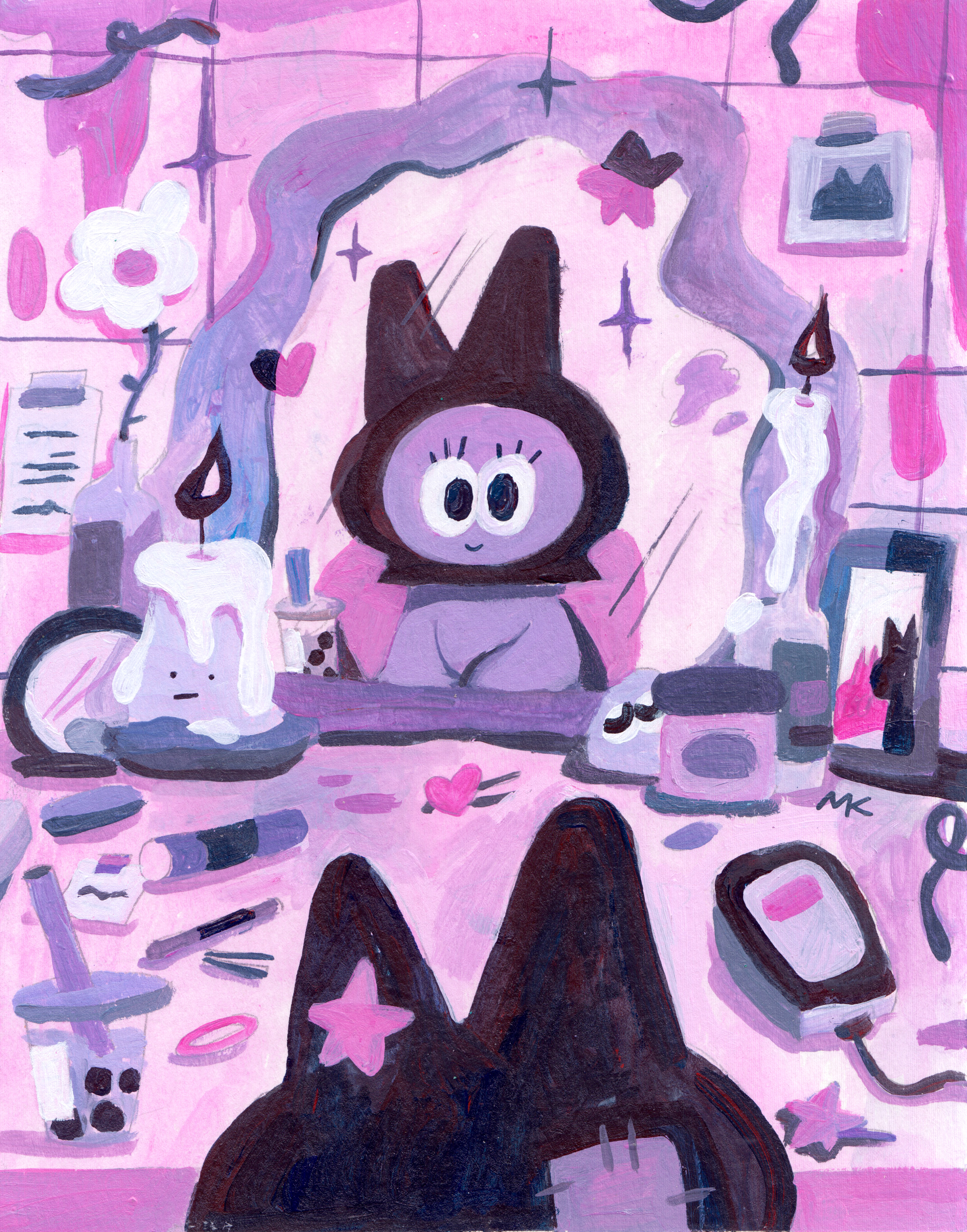 Getting Ready, 7" x 8.75", Acrylic on Paper, 2023 (Done as part of demo for Lightbox Expo)