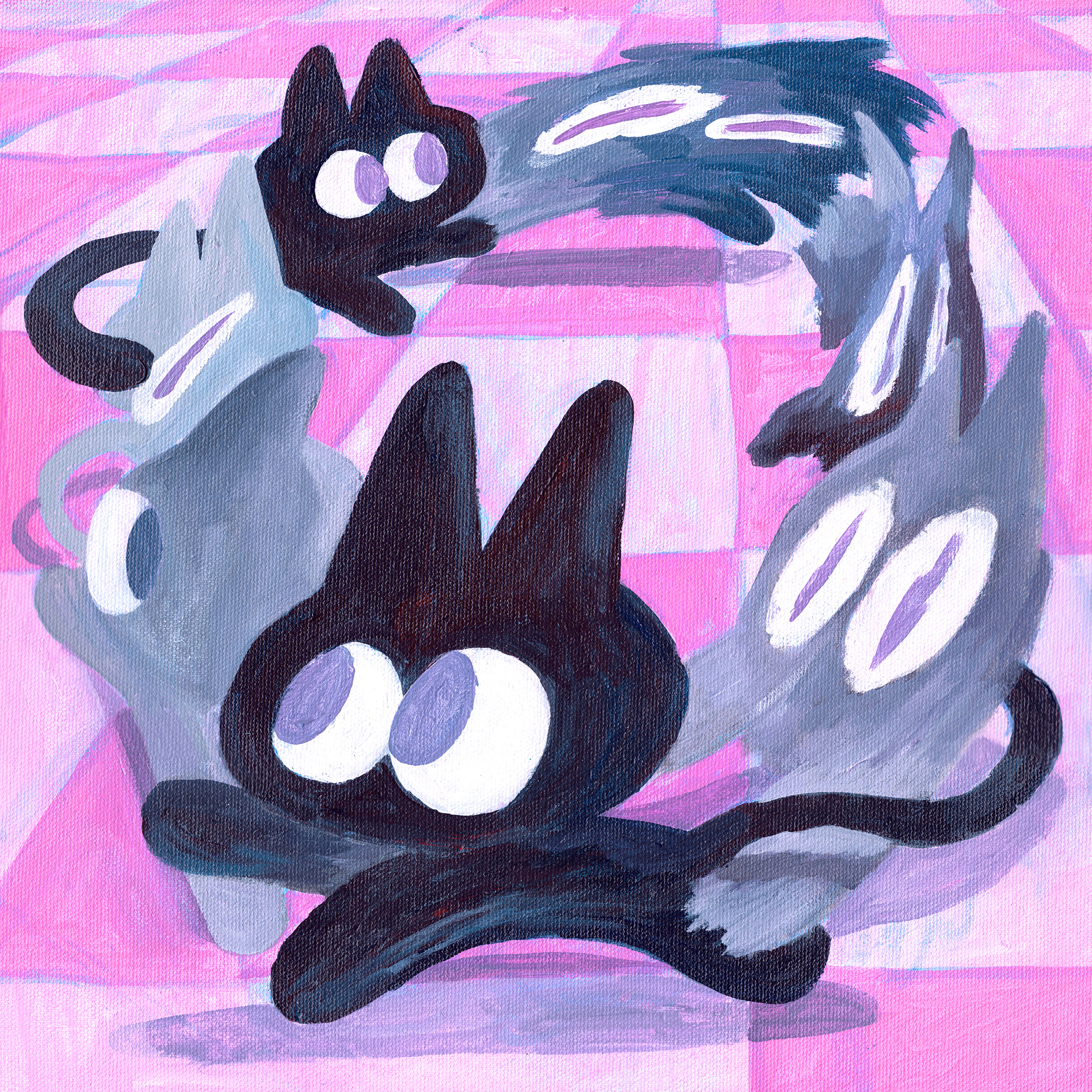 Zoomies, 12" x 12" Acrylic on Canvas, 2024