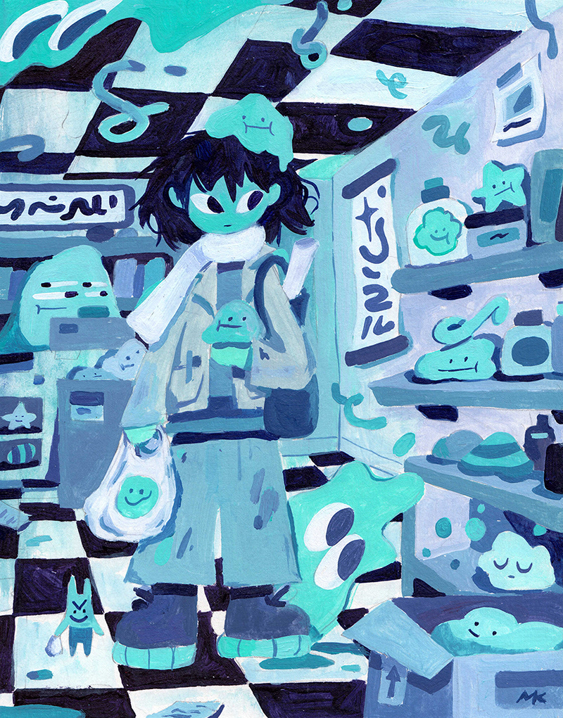 2am Energy Shop, Acrylic on Paper 8" x 10", 2023