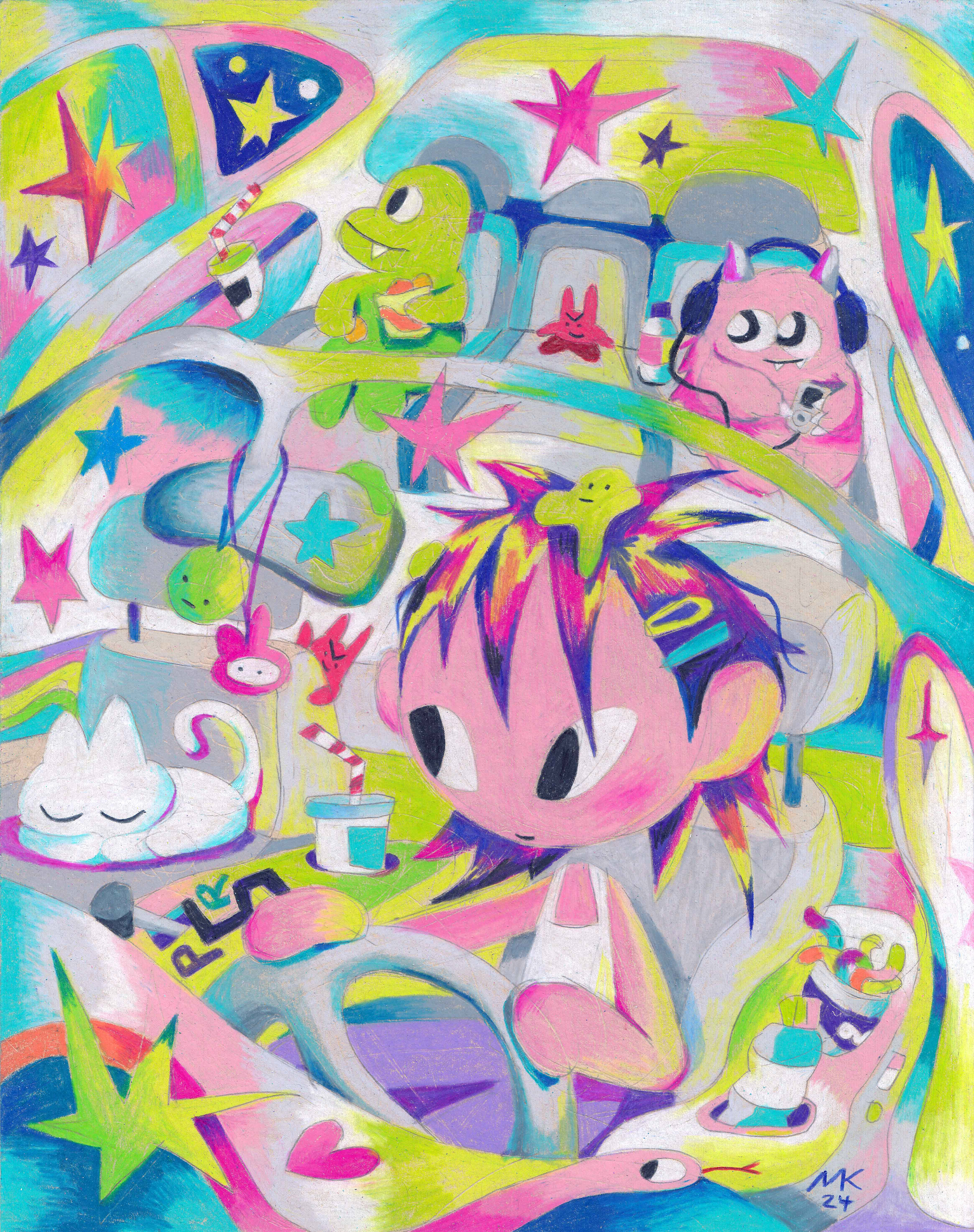 Road Trip, 8" x 10", Colour Pencil on Toned Paper, 2024