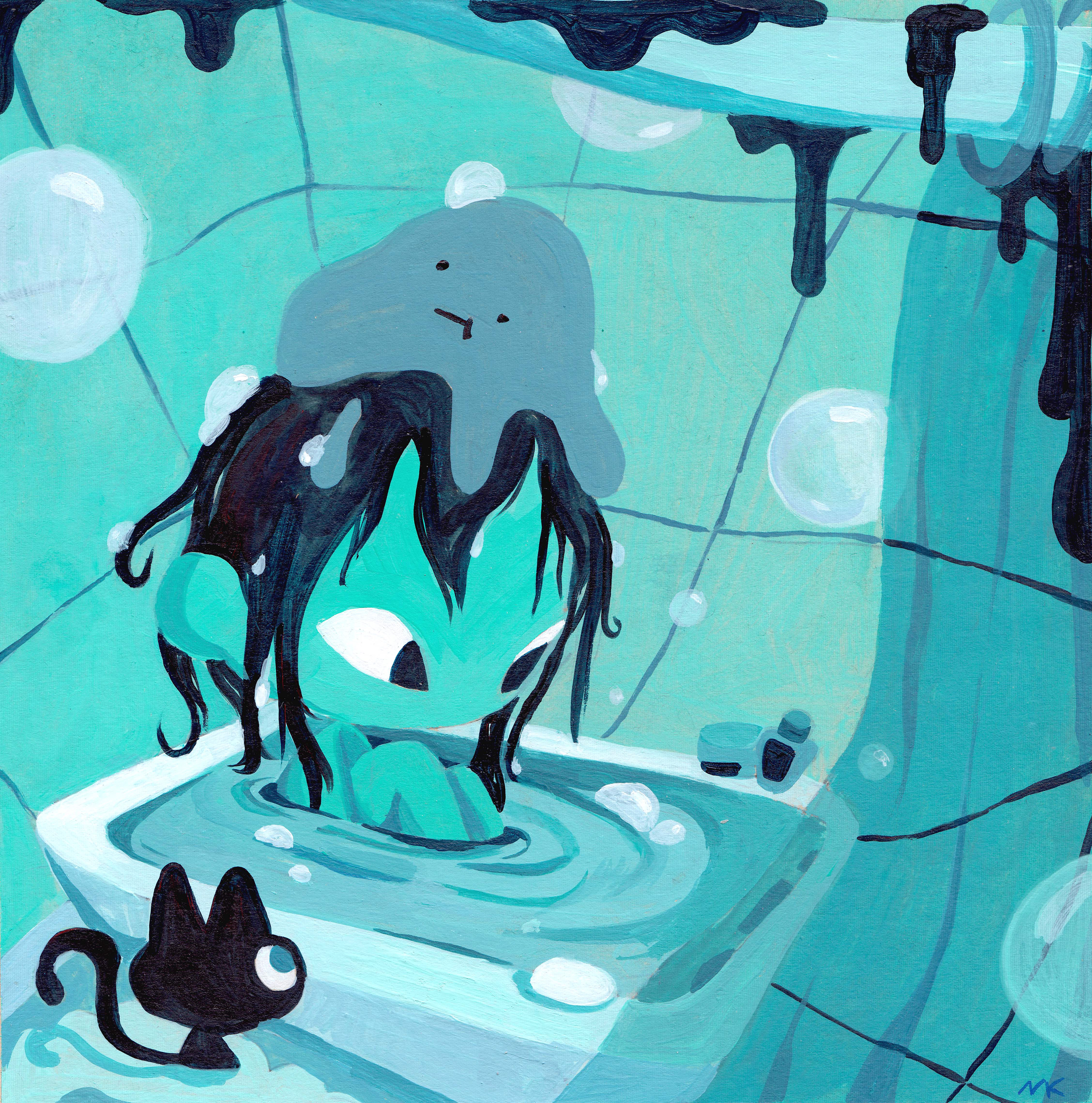 Blue Bath, 8" x 8", Acrylic on Paper, 2025