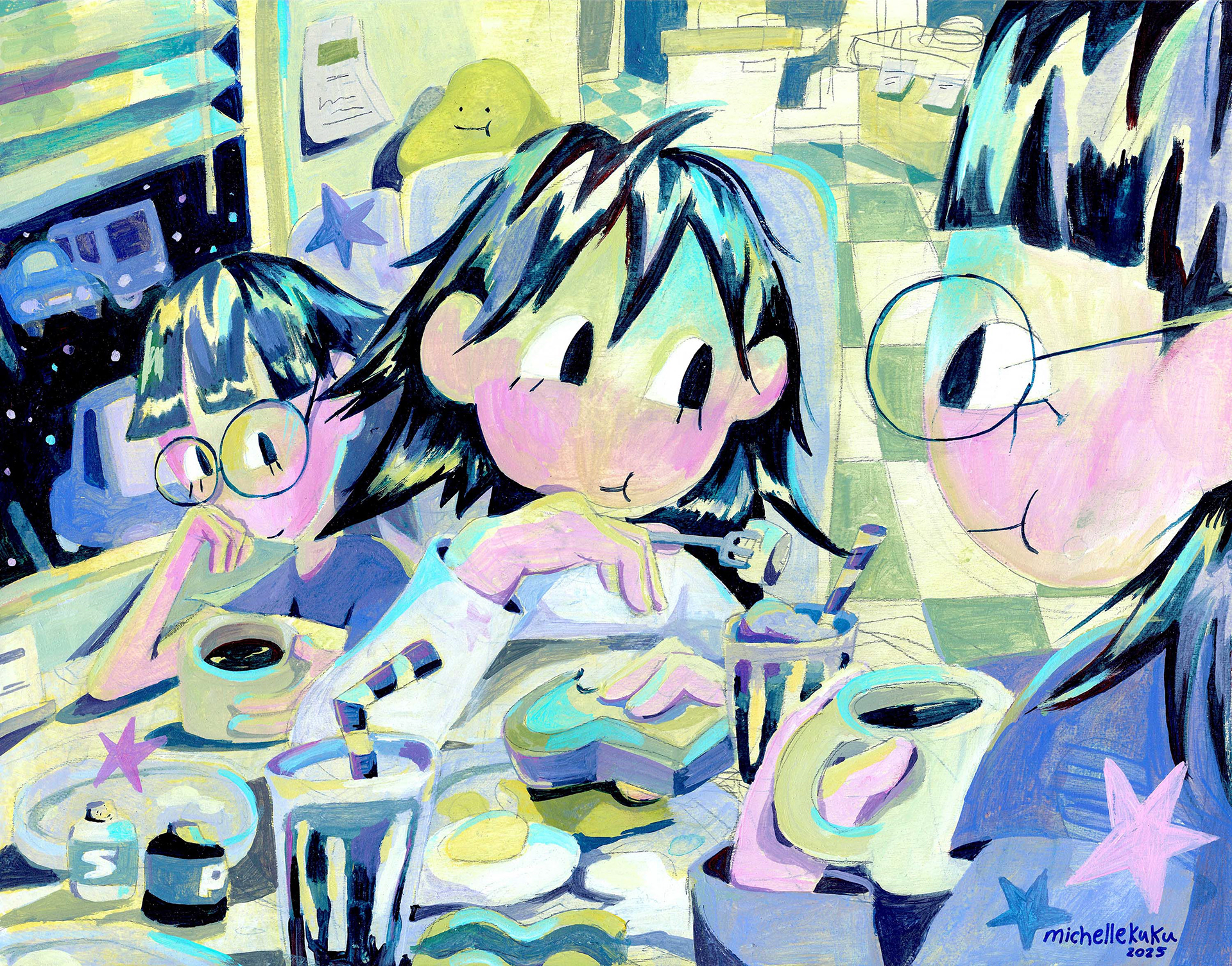 Midnight Breakfast, Acrylic on Wood Panel, 11" x 14", 2025