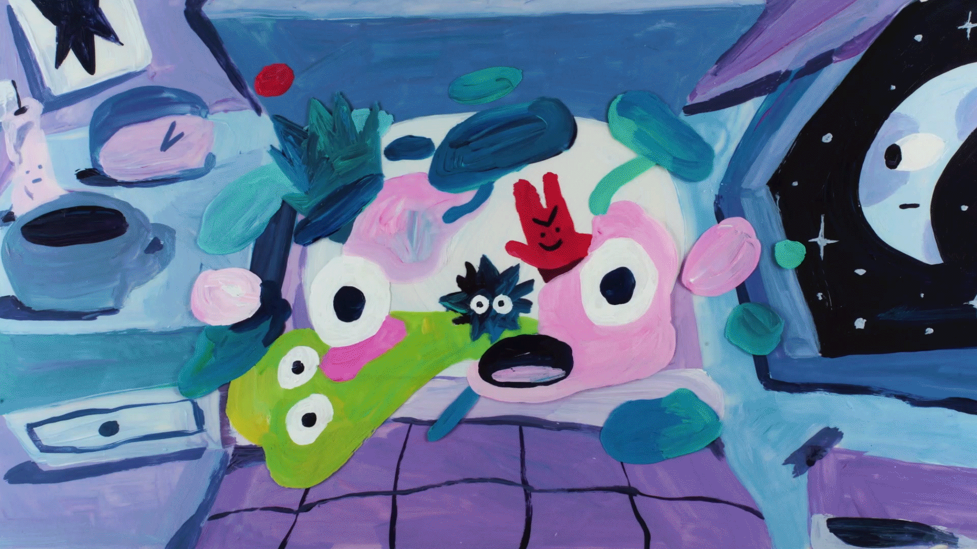 Excerpt from my film 'Unblending', Acrylic on Cel Animation, Produced by the NFB, 2024