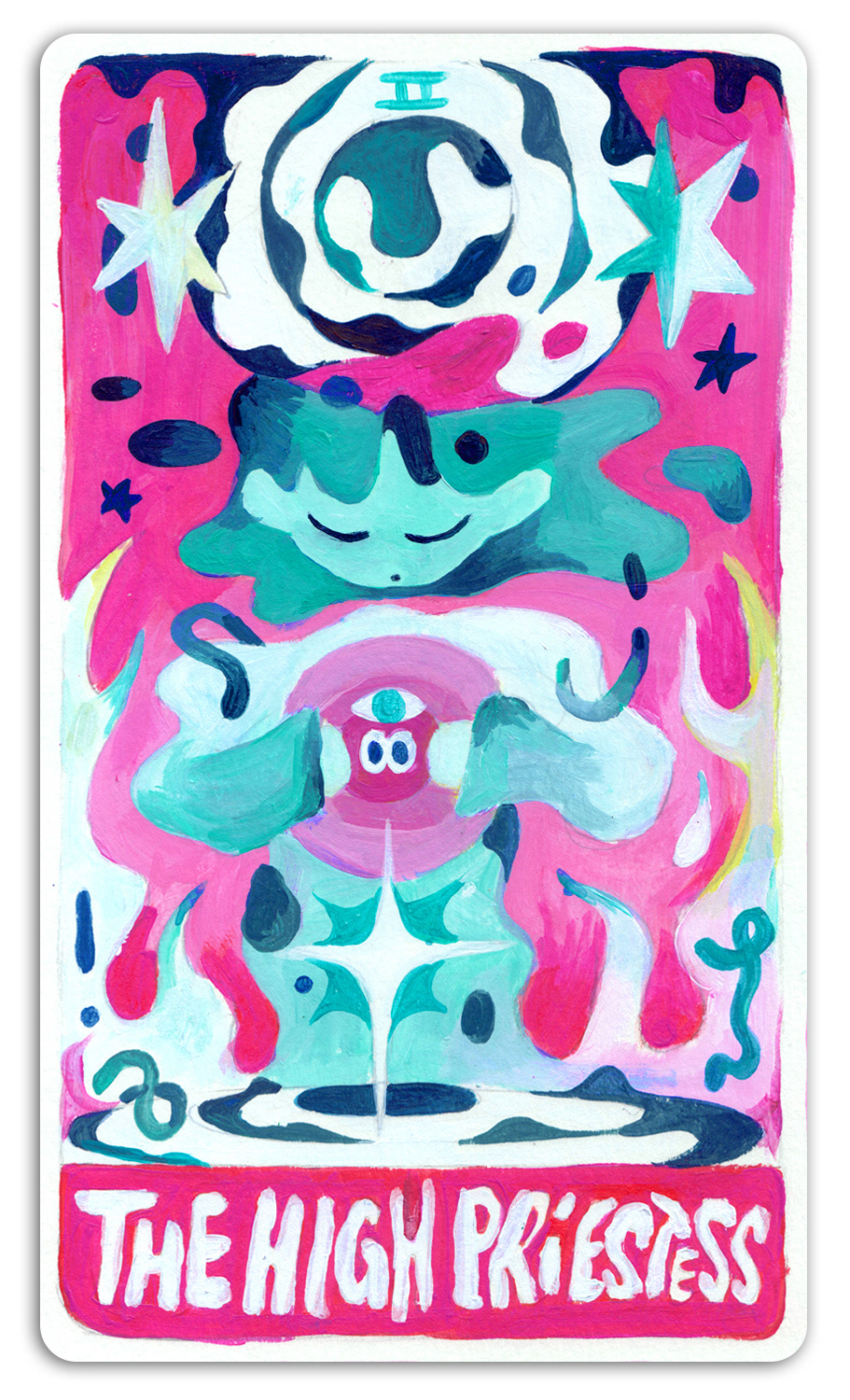The High Priestess Tarot Card, 5.5" x 9.5", Acrylic on Paper, 2024
