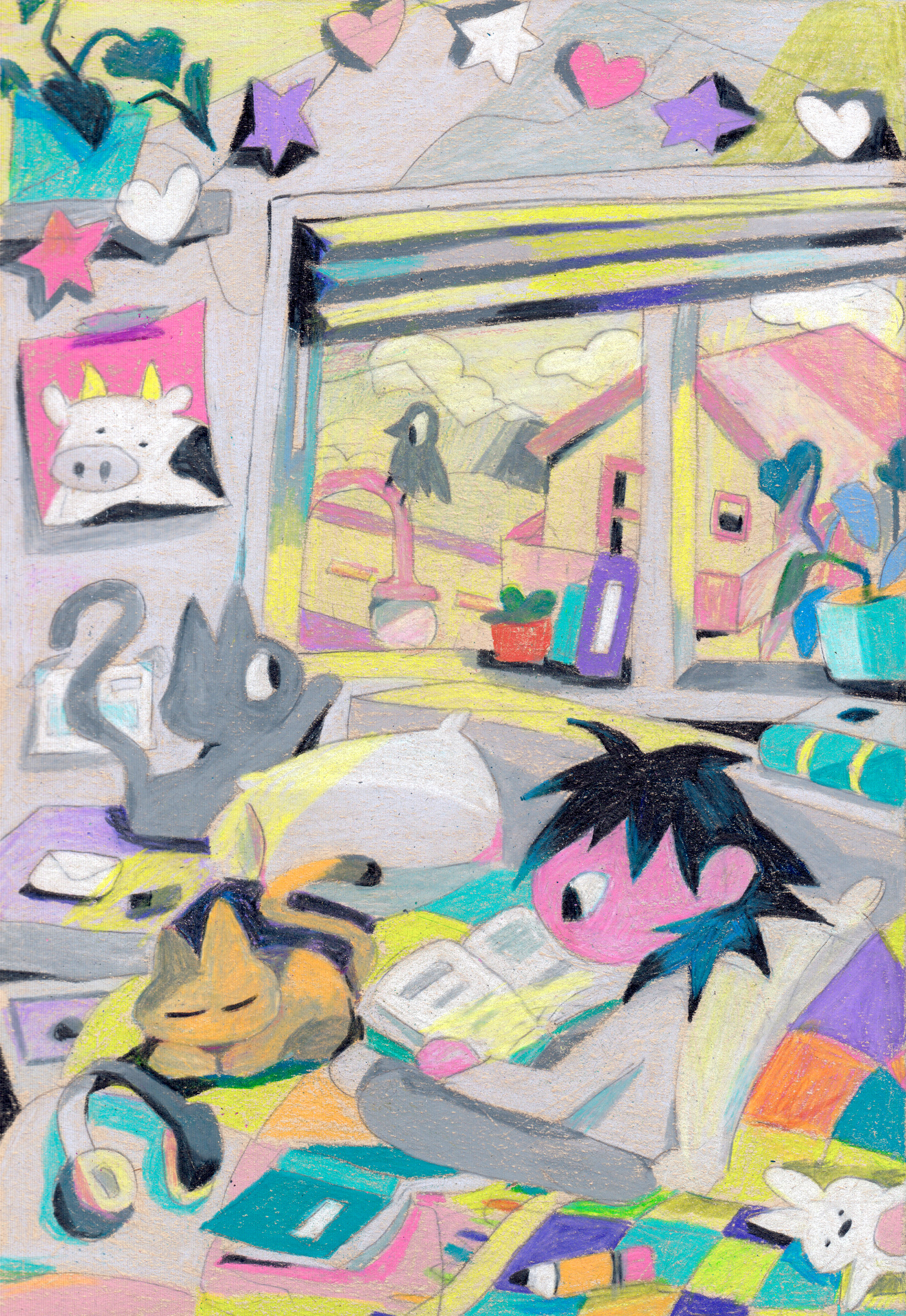 Home is in the Safety I Create For Myself, Pencil Colour on Toned Paper, 5.5"  x 8" , 2024