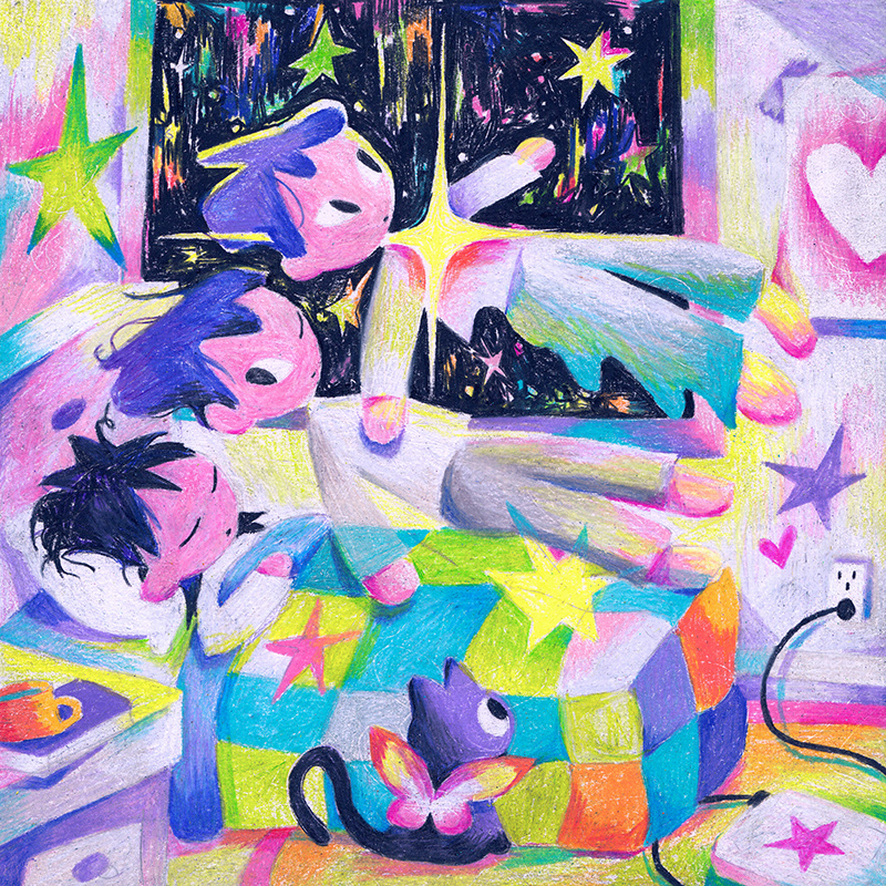 Lucid Dreaming, 8" x 8", Pencil Crayons on Paper, 2024