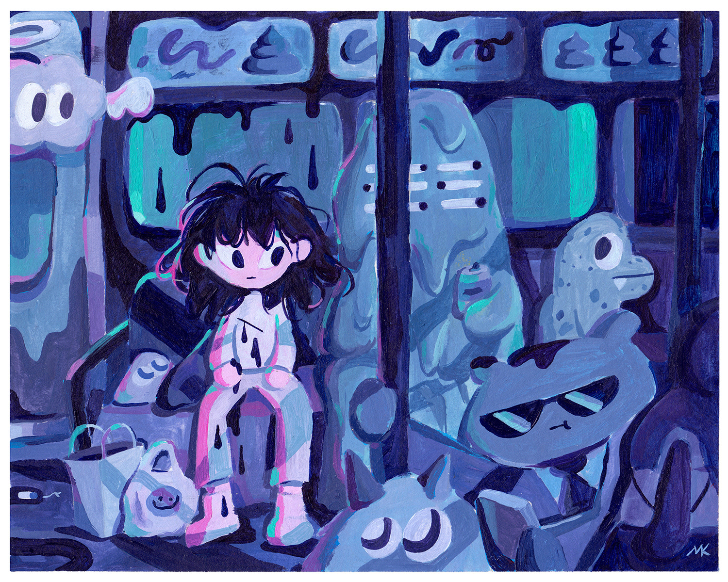 Night Train, 8.5" x 10", Acrylic on Paper, 2023