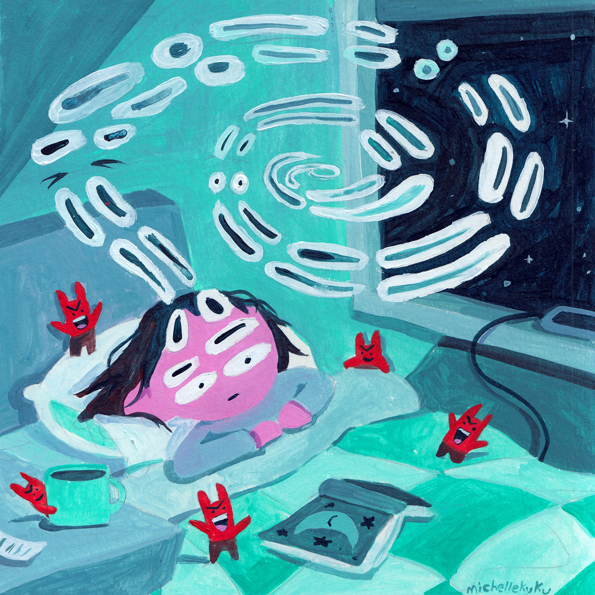 Spiraling, Acrylic on Paper, 8" x 8", 2024