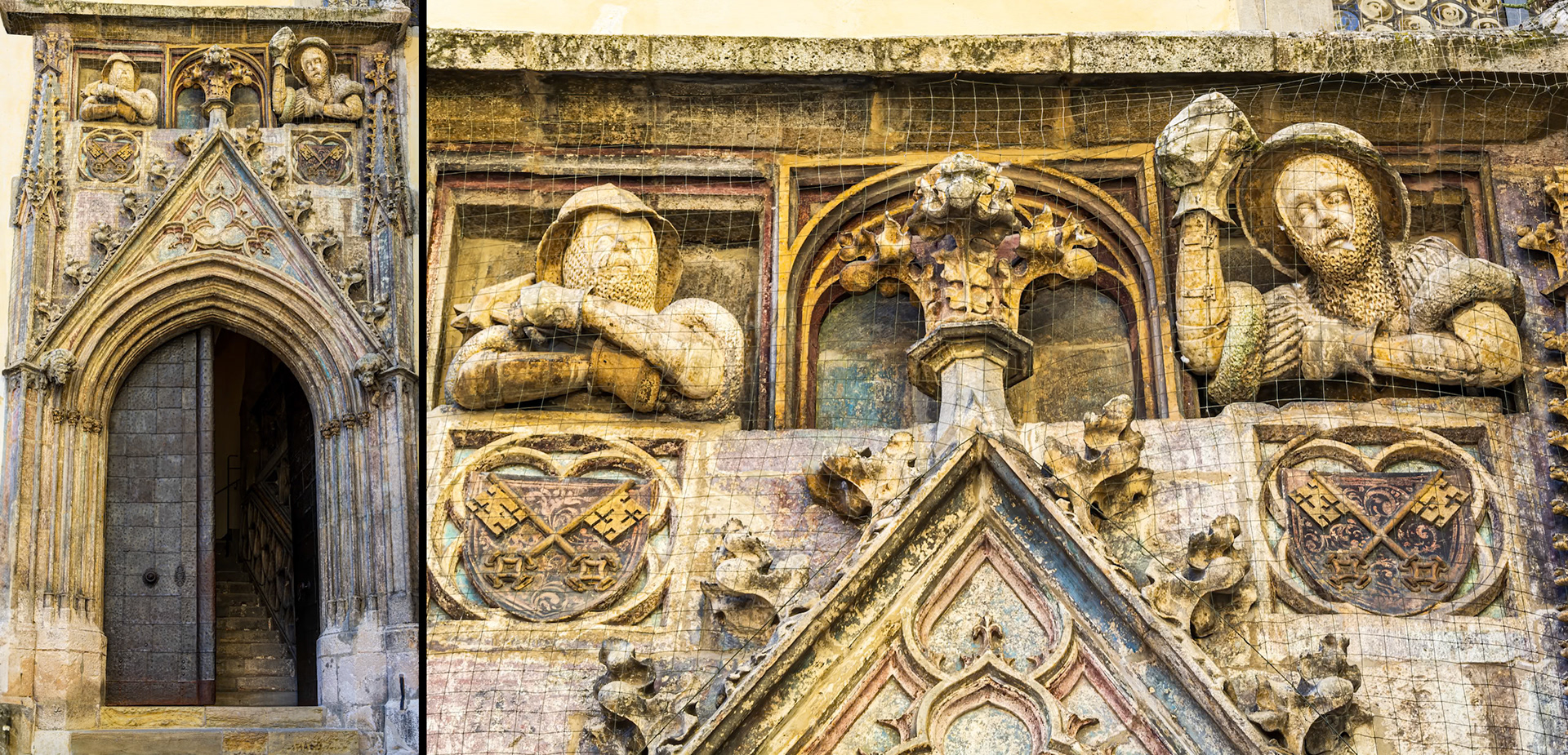 Portal for the Imperial town hall. Figures of knights above the portal.