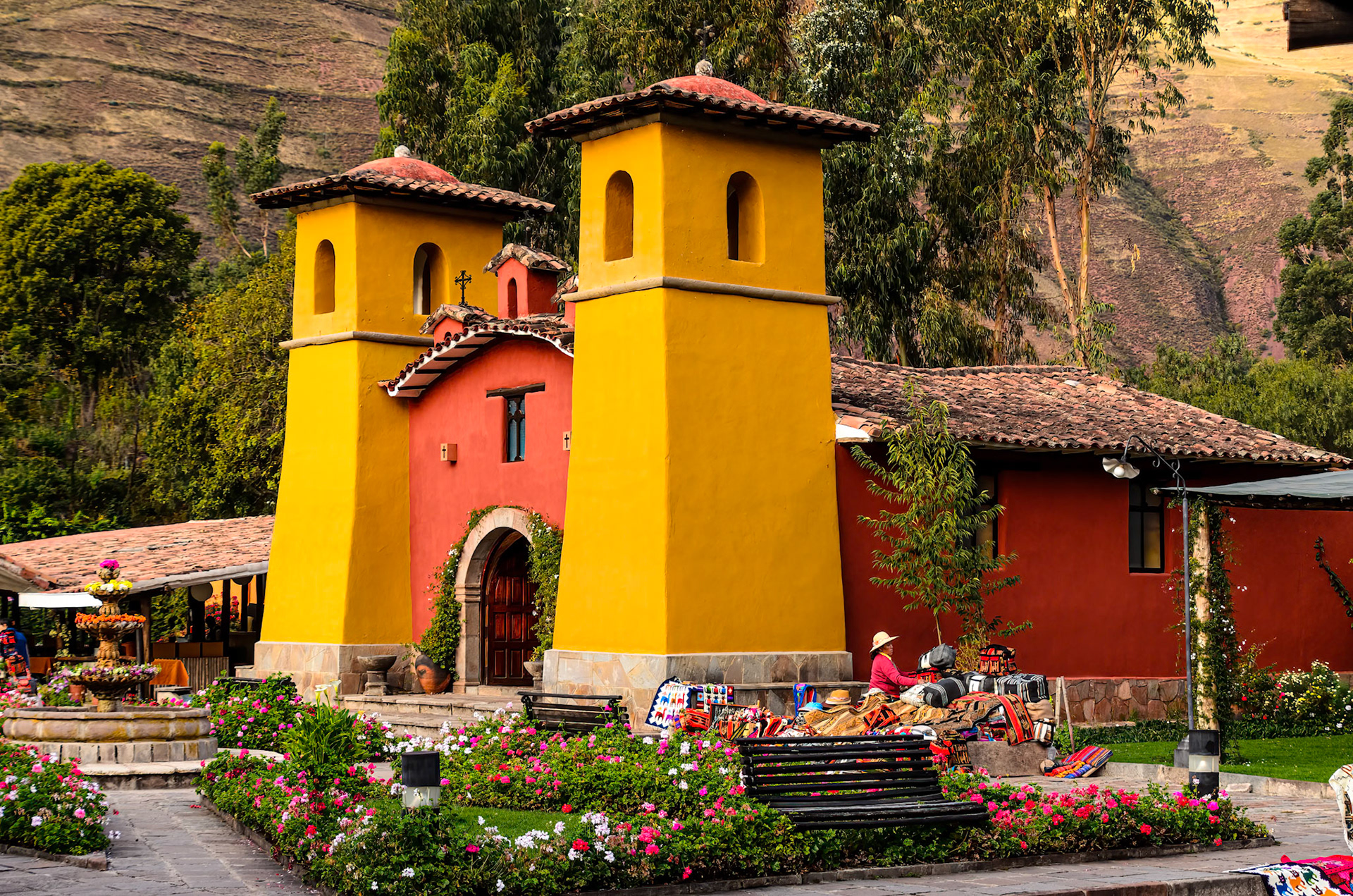 Market set up on the Monastery's court yard