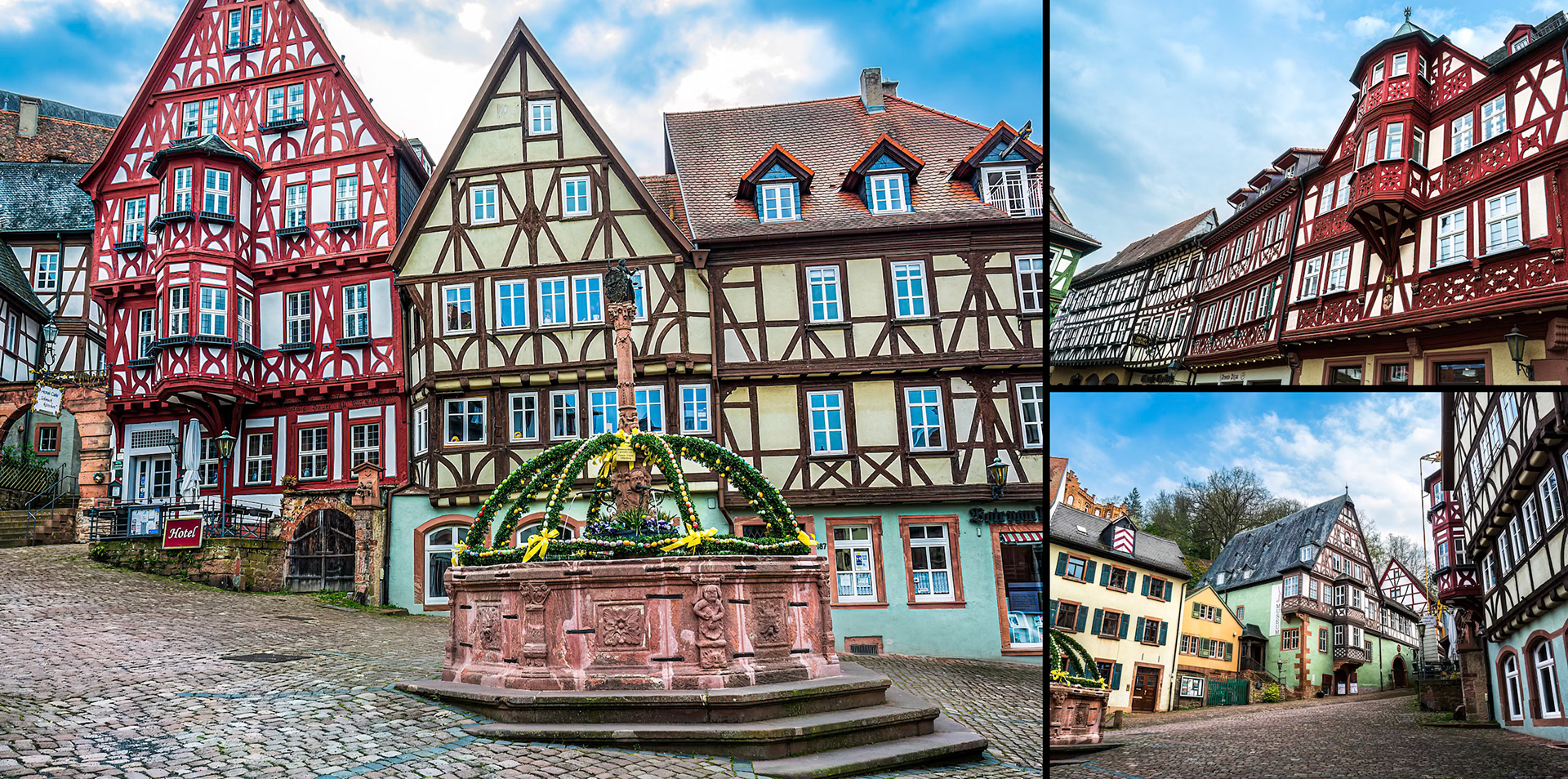Miltenburg town square with half-timbered homes.