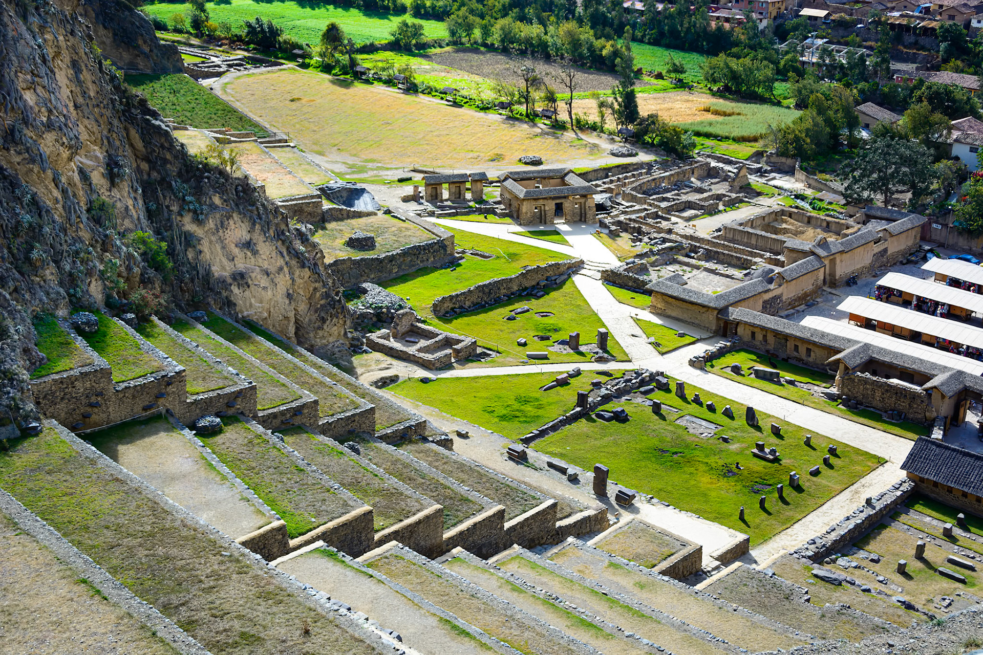 Looking down at Ollantaytambo from the Temple