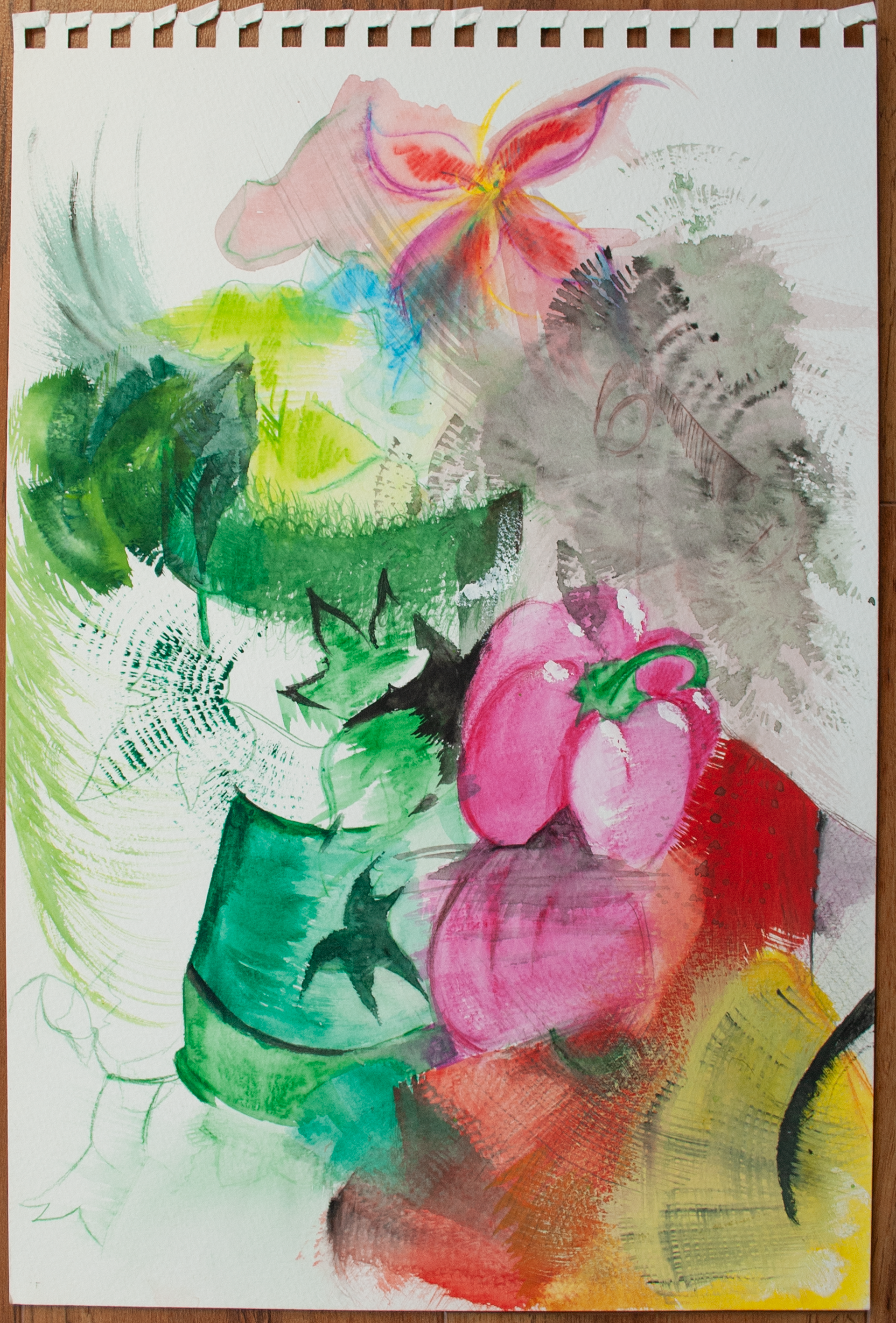 Still-life with red pepper, mixed media on paper, 10" x 15", C$800