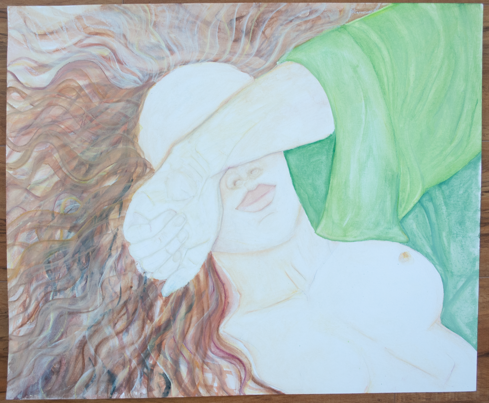 lazy sunday in green, oil pastel on paper, 17" x 14", SOLD