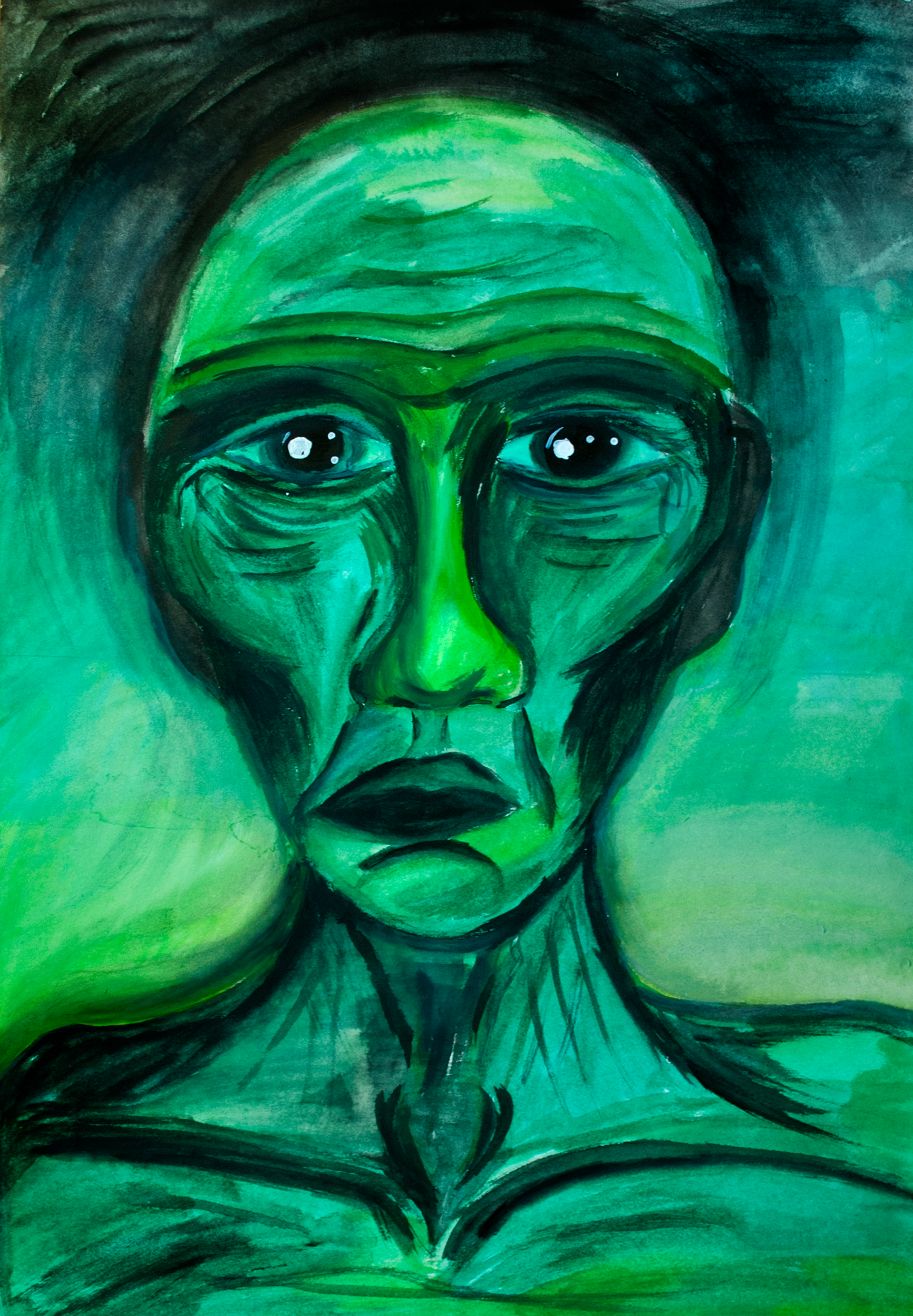 Reality in green, gouache on paper, 11" x 17.75", $800