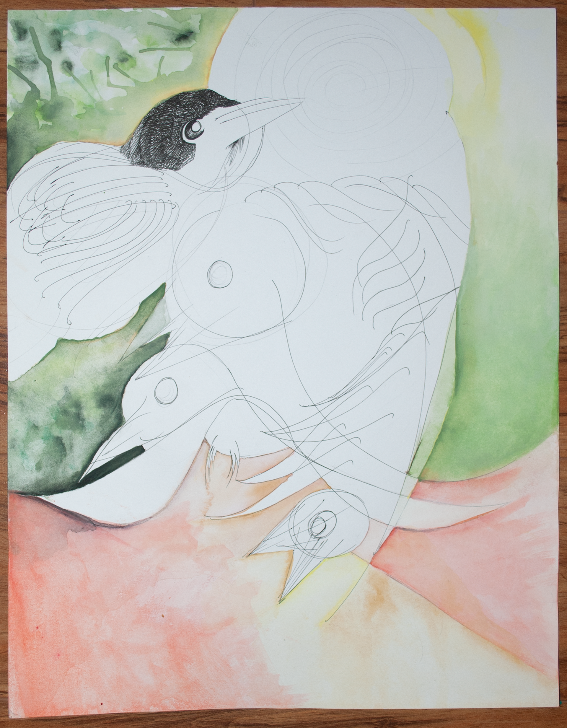 Abstract bird study, mixed media on paper, 10.75" x 13.75", C$250