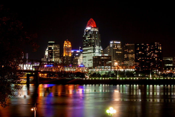 Night landscape shot of Cincinnati, Ohio, USA
