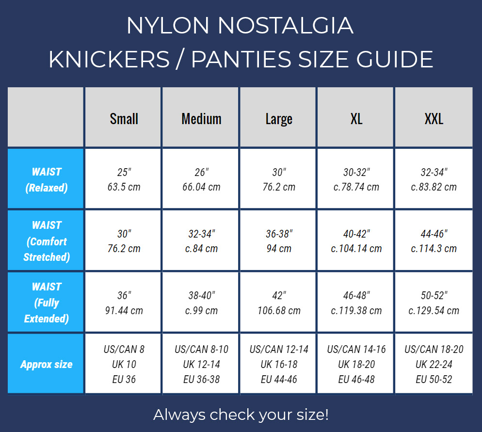 knickers and panties size comparison chart